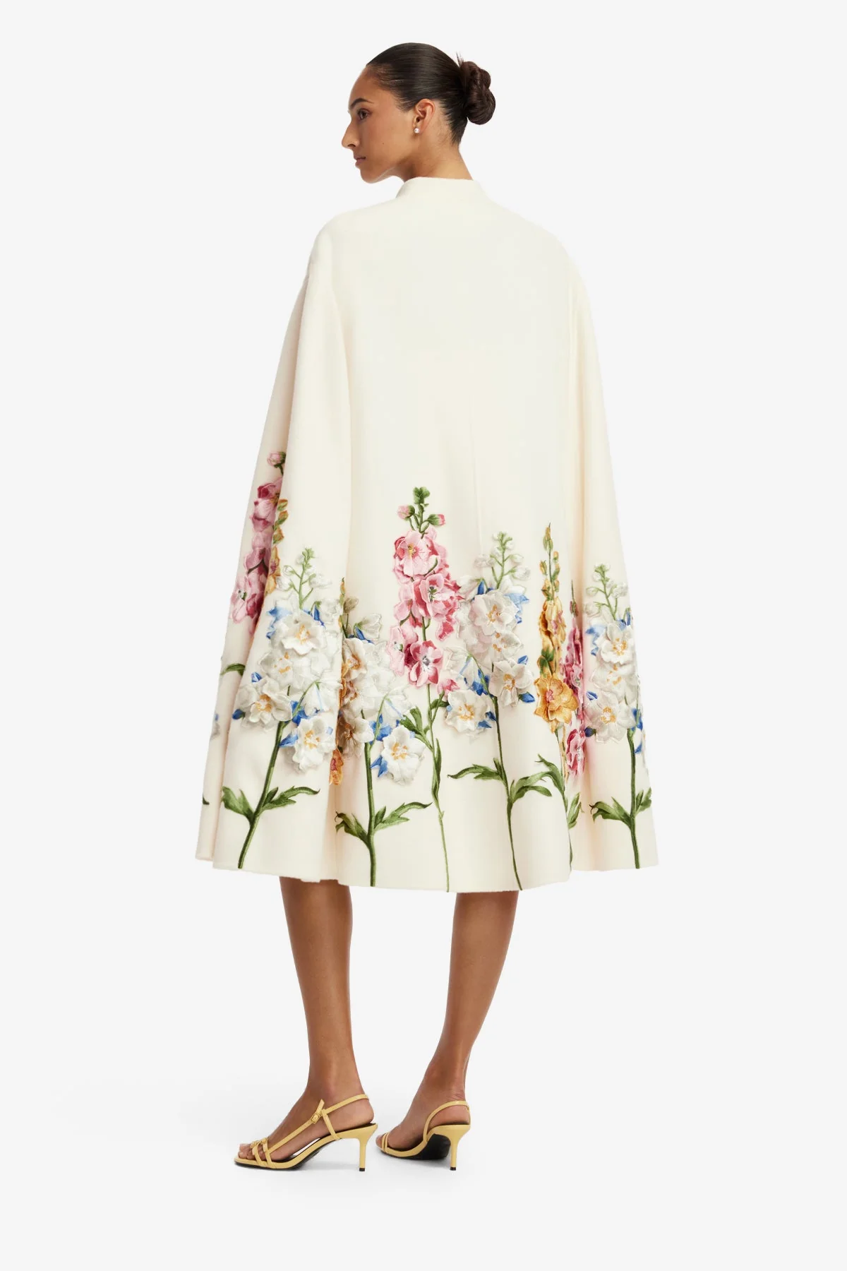 Clover Embroidered Wool Cape Jacket - Snapdragon Print in Snow