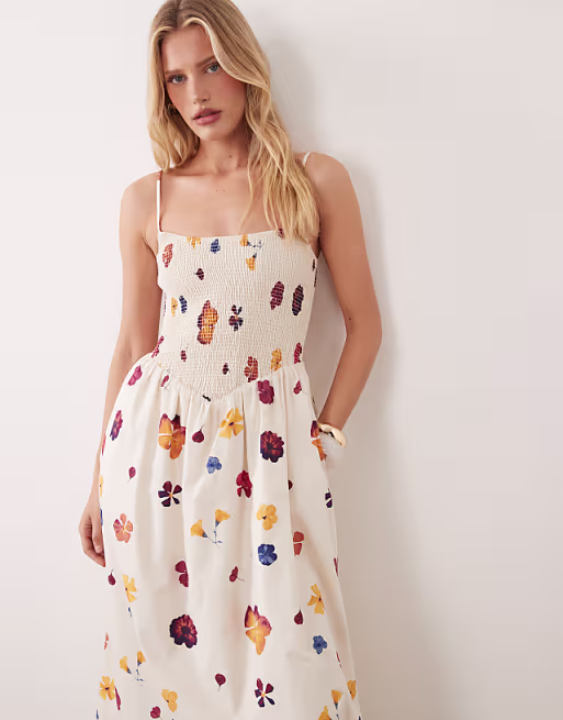 Abercrombie & Fitch dipped waist maxi dress in floral placement
