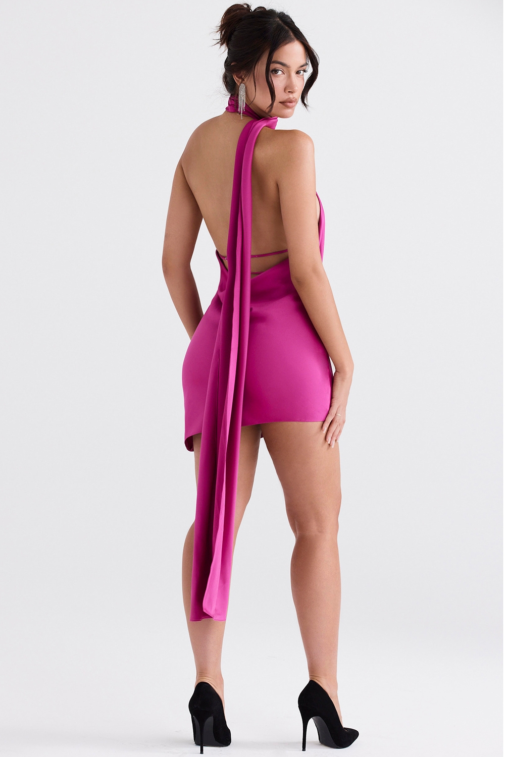 Hot Pink Asymmetric Wrap Neck Dress
