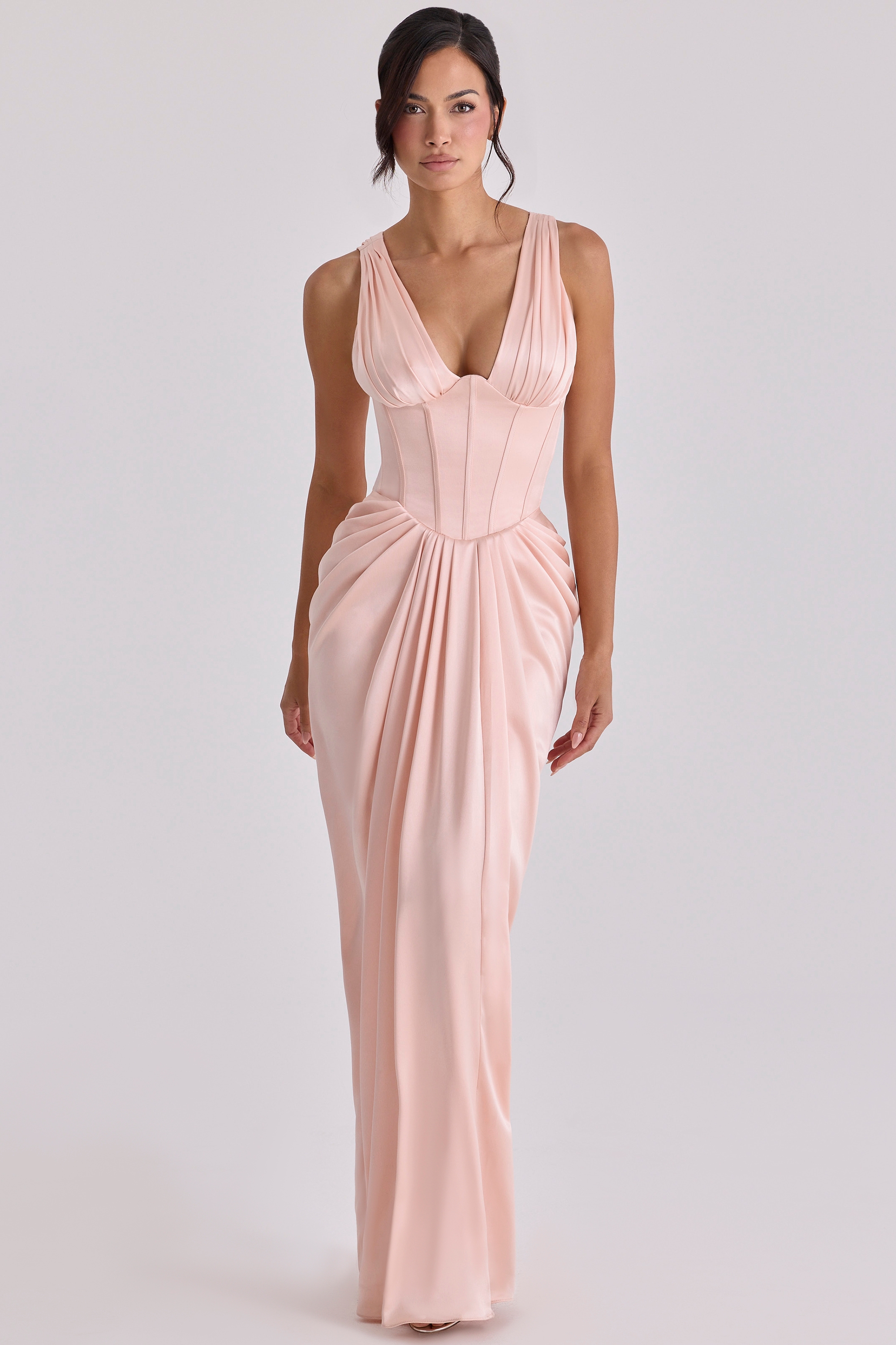 blush satin corset maxi dress - limited edition