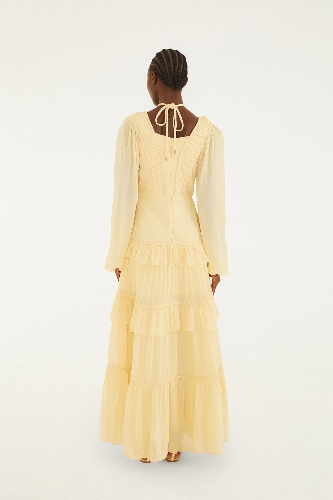 Butter Yellow Ruffled Buttoned Maxi Dress