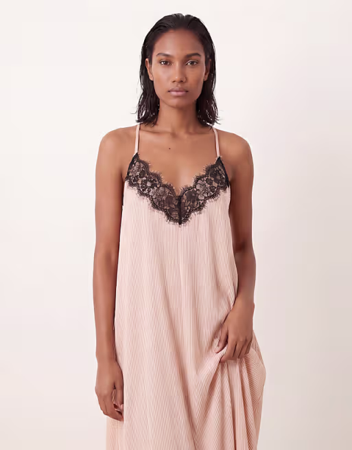 v-neck cami maxi sundress with lace overlay in stripes