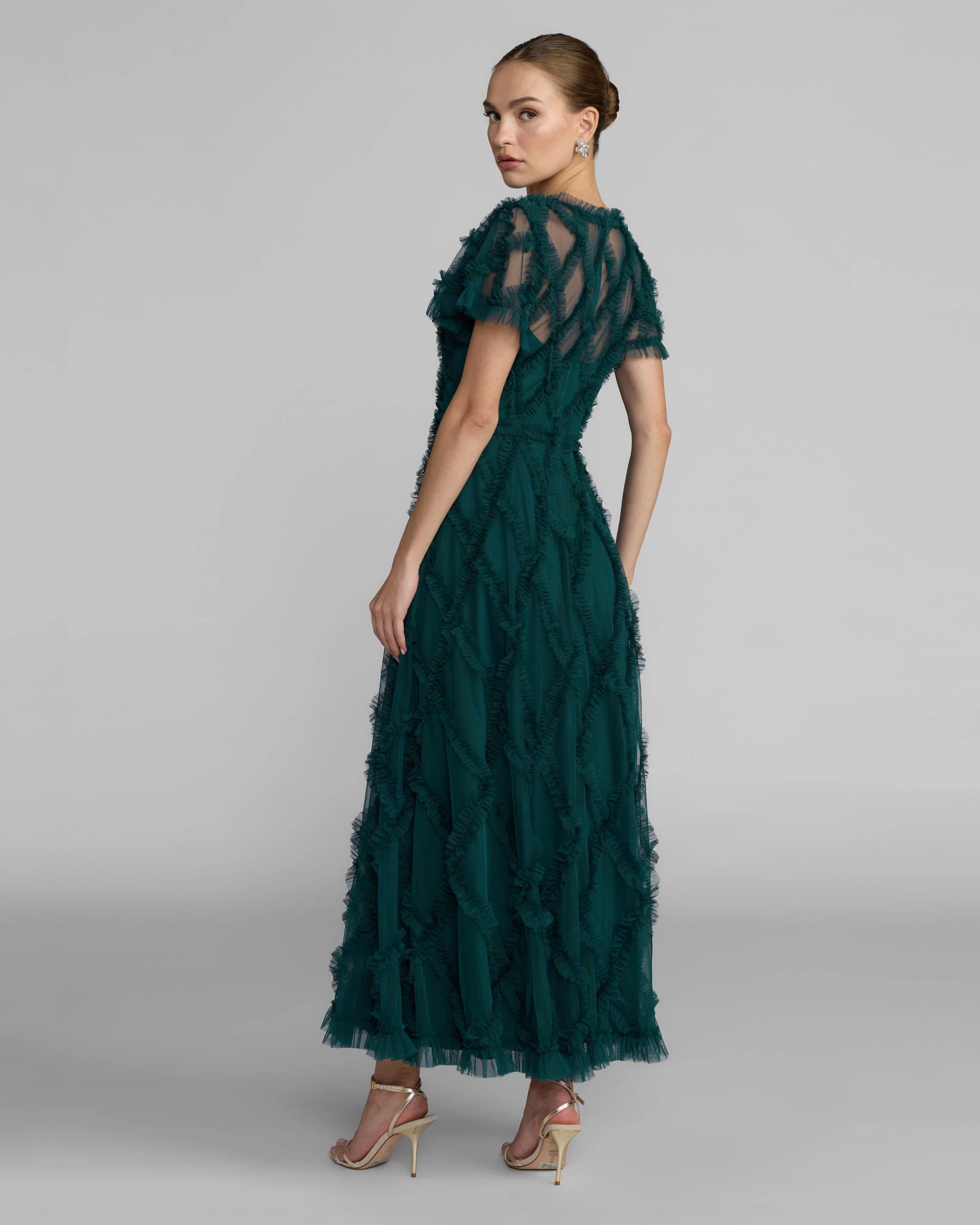 Blue Short Sleeve High Neck Ruffle Dress - FASHION NOB