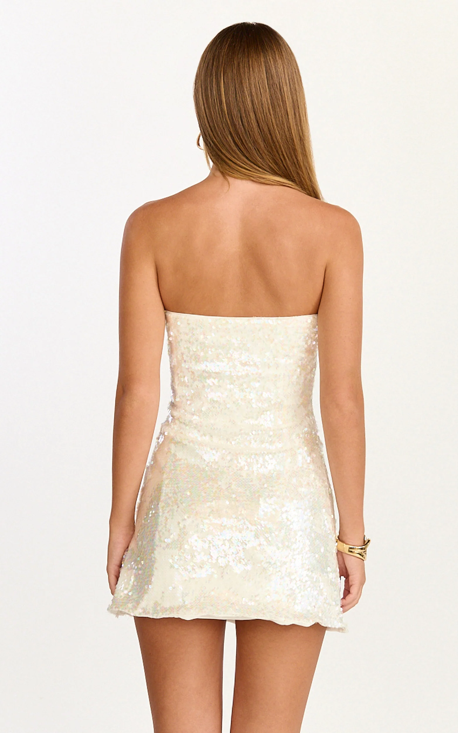 Zola Mini Dress - Strapless A Line Sequin Dress in Pearl