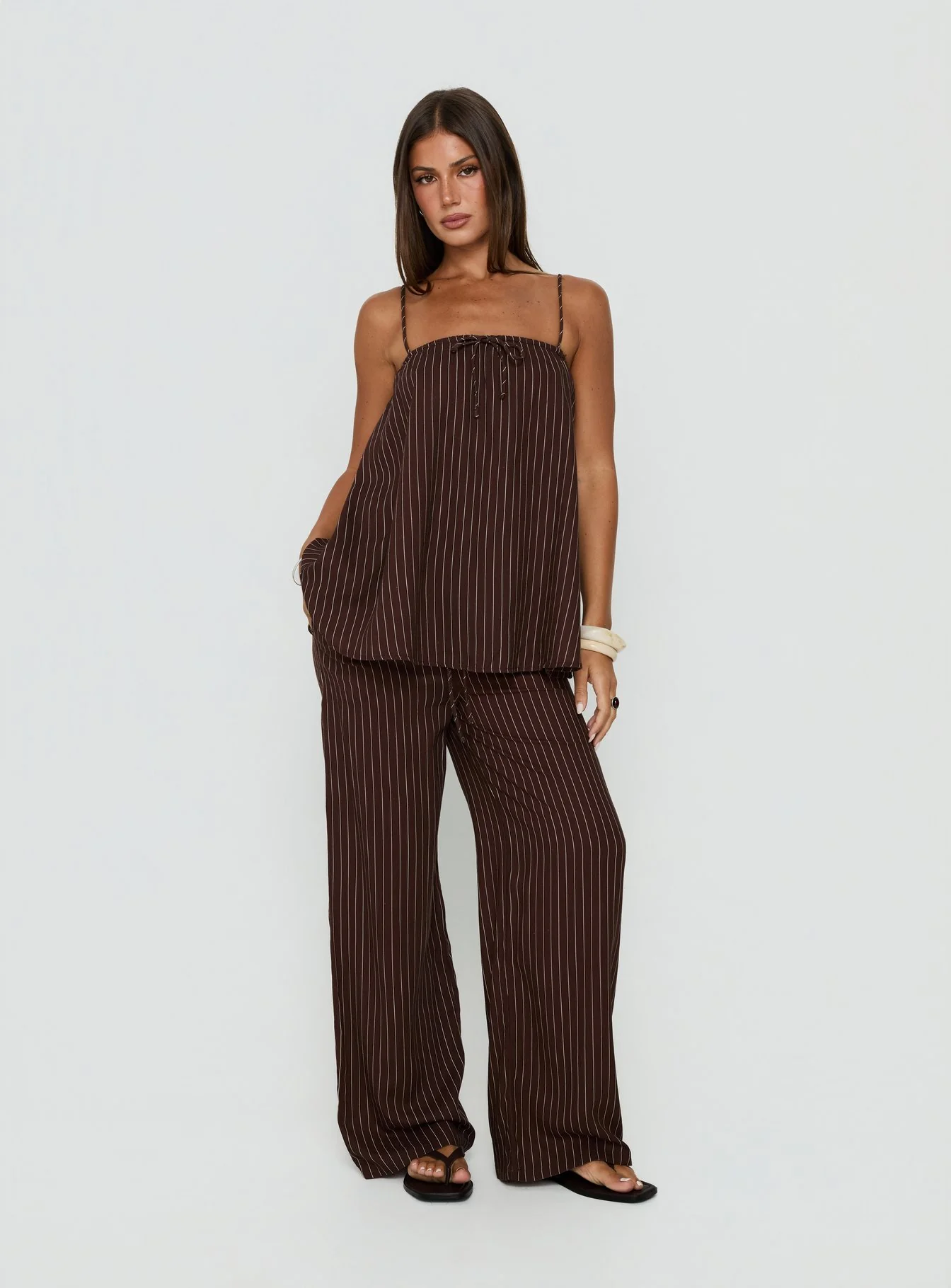 Amibella Boxy Cami Top Brown / Cream Stripe
