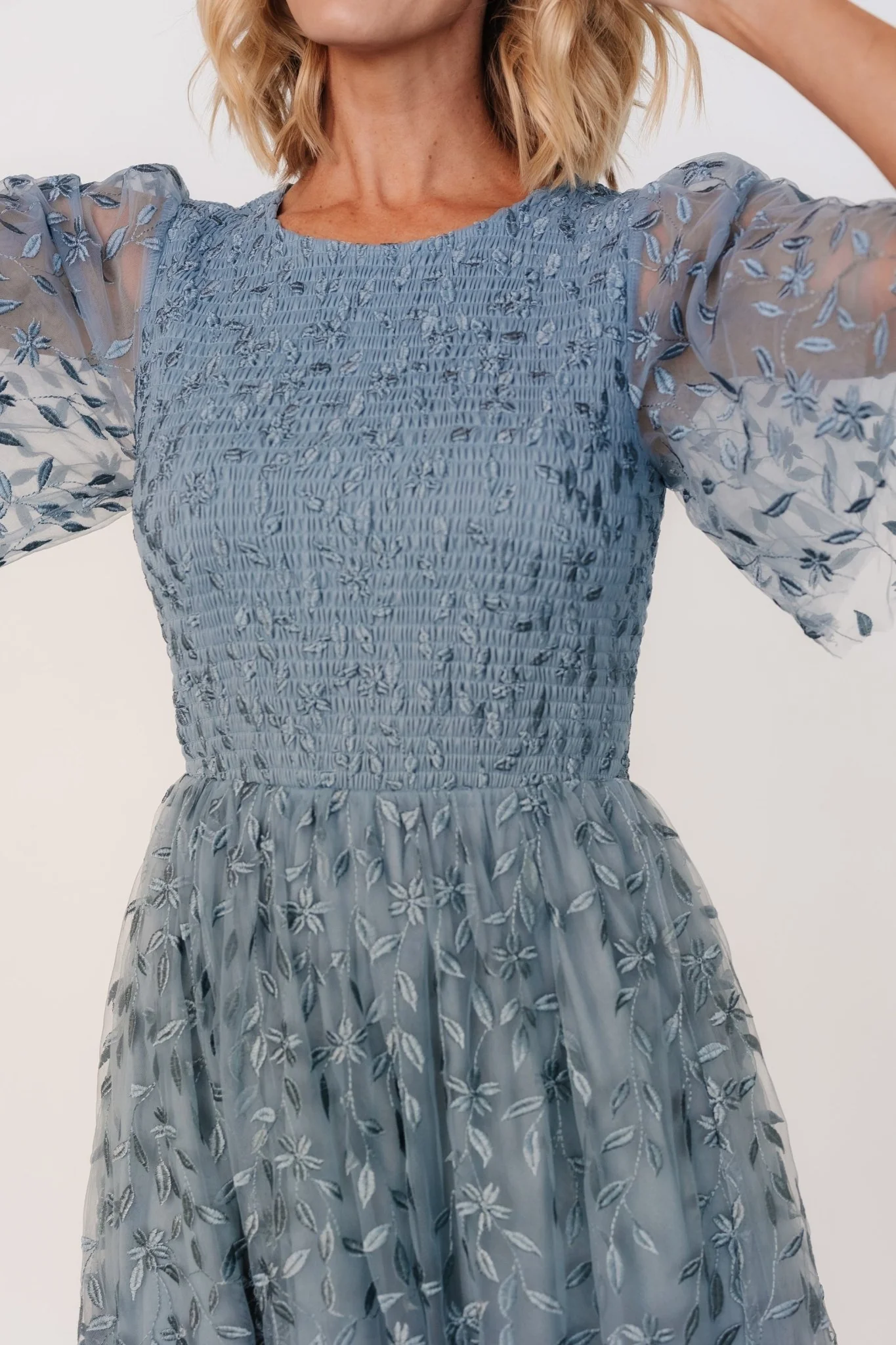 Kendra Embroidered Dress | Dusty Blue