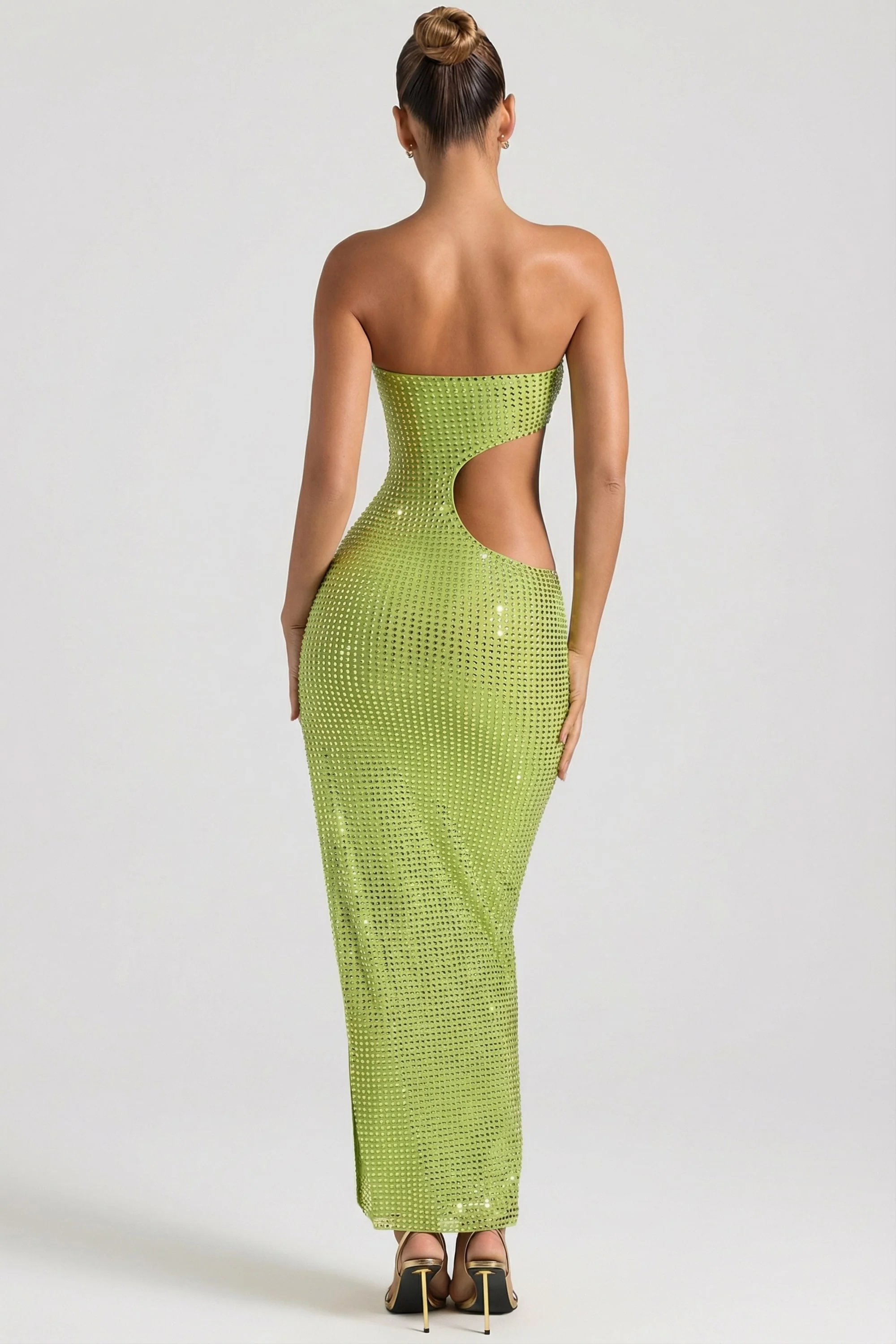 Embellished Cut-Out Bandeau Maxi Dress in Pear Green