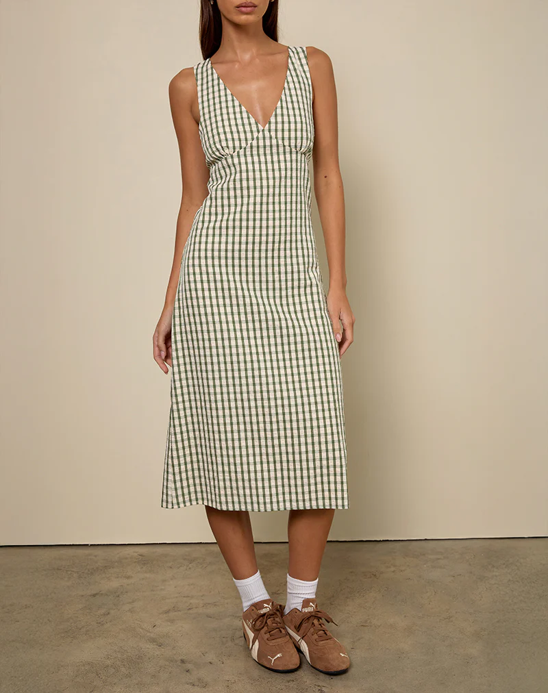 Lavisha Midi Dress in Green Check