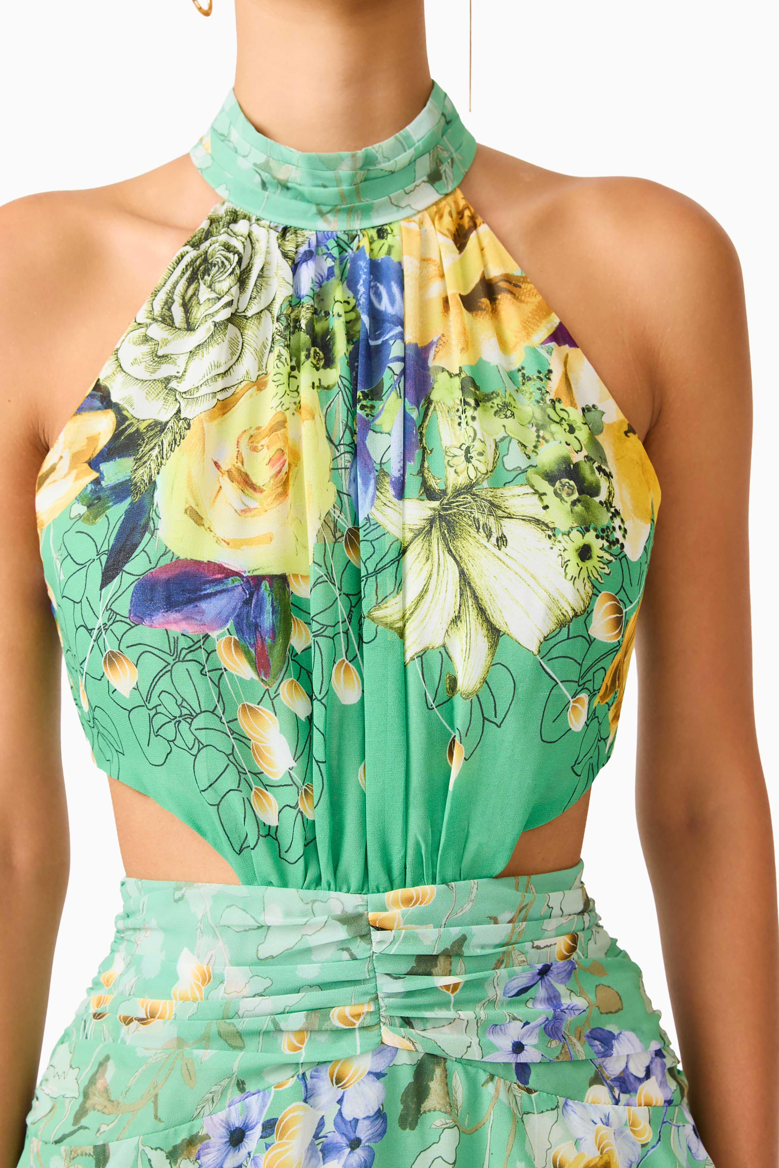 Gardenia Halter Maxi Gown In Green