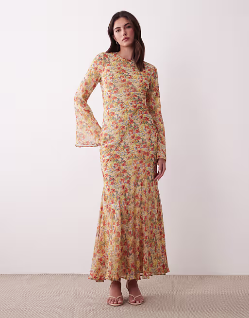 flare sleeve maxi dress in floral print