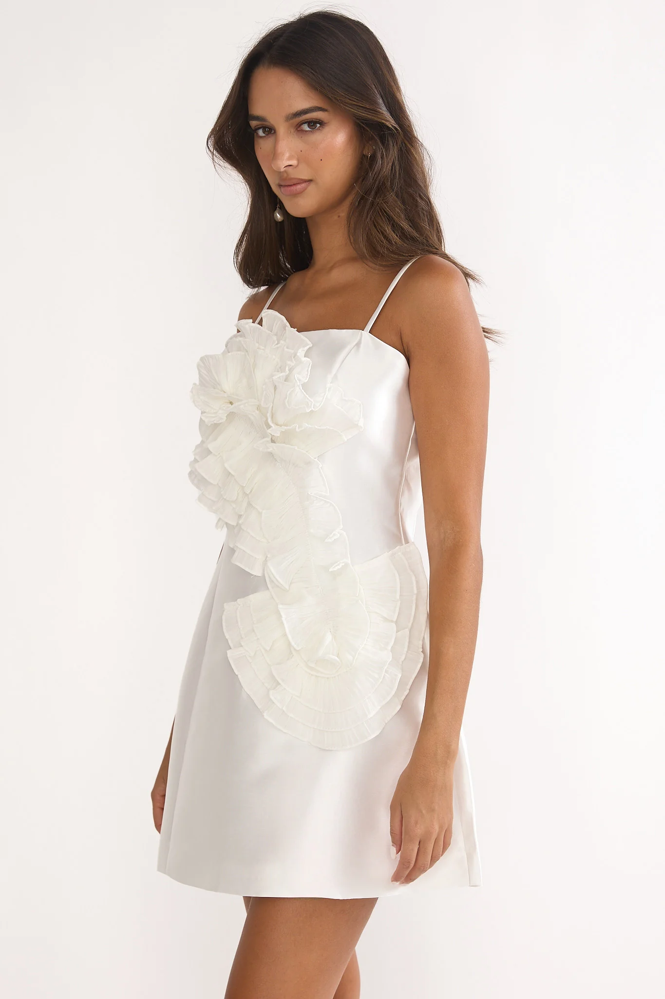 Cosmique 3D Ruffle Design Mini Dress White - luluinthesky