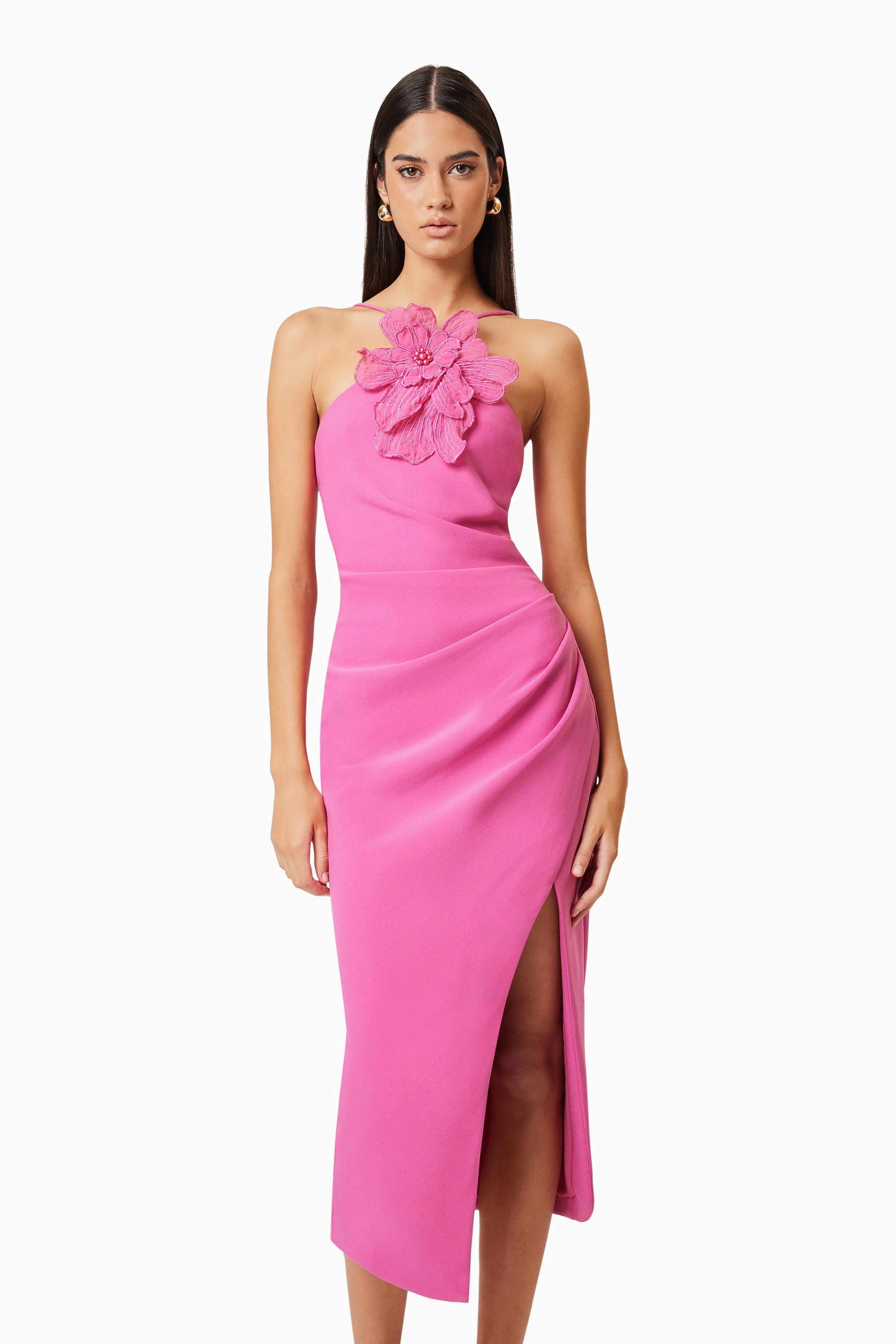 Janelle 3D Midi Dress In Pink