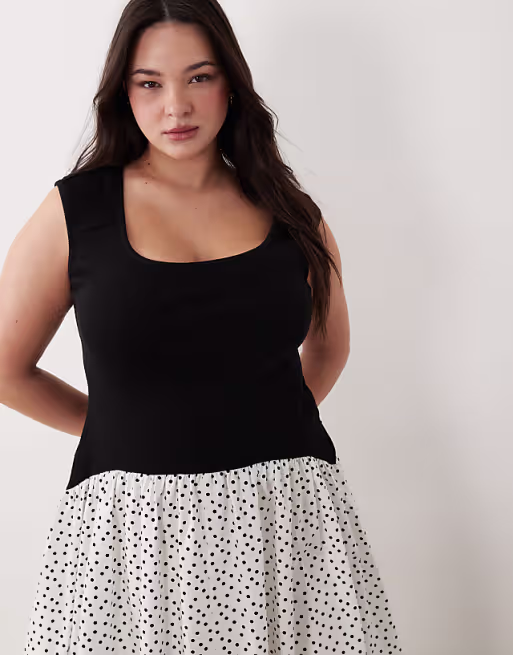 Curve sleeveless scoop neck hybrid maxi dress in mono spot