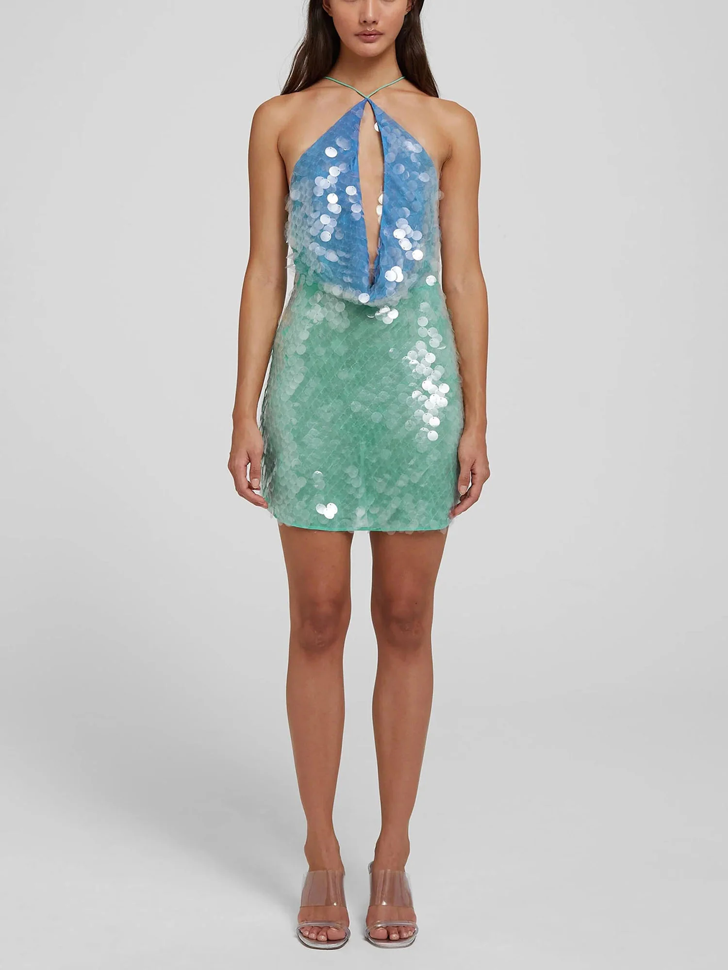 Green Sequin Halter Mini Dress
