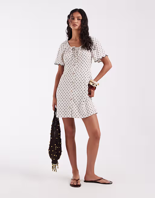 ONLY short sleeve mini dress in white polka dots