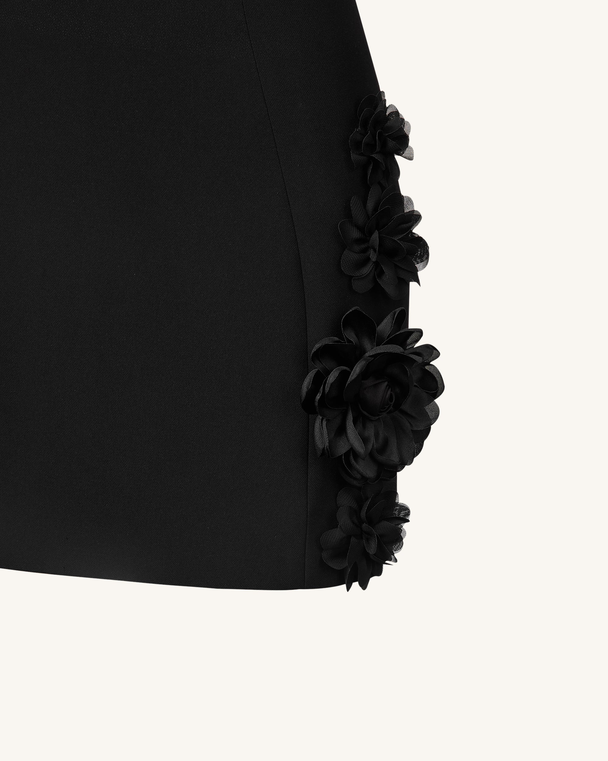 Elaina Black Rosette Applique Mini Dress - Black - FASHION NOB