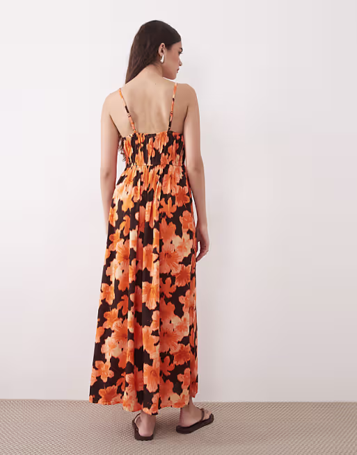 Miss Selfridge spun strappy maxi dress in hibiscus