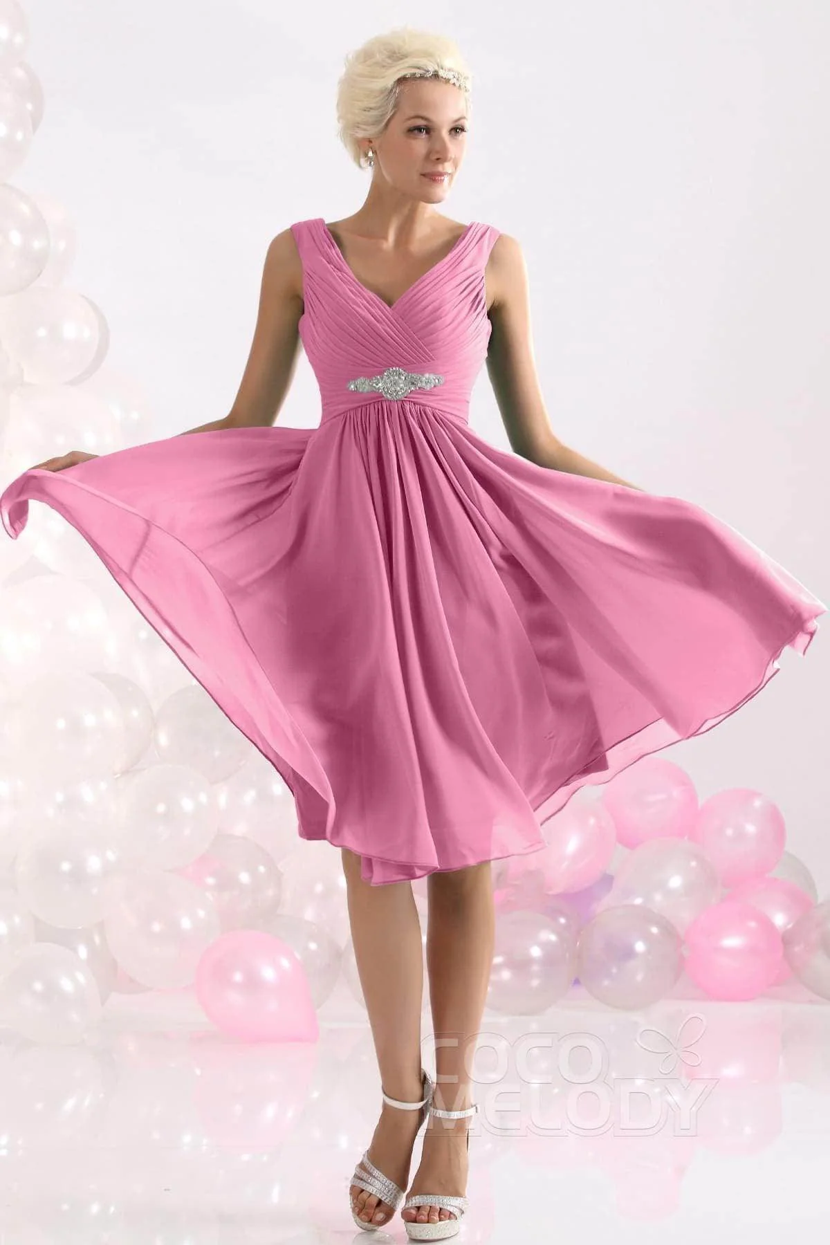 A-Line Knee Length Chiffon Bridesmaids Dress COZK1302A