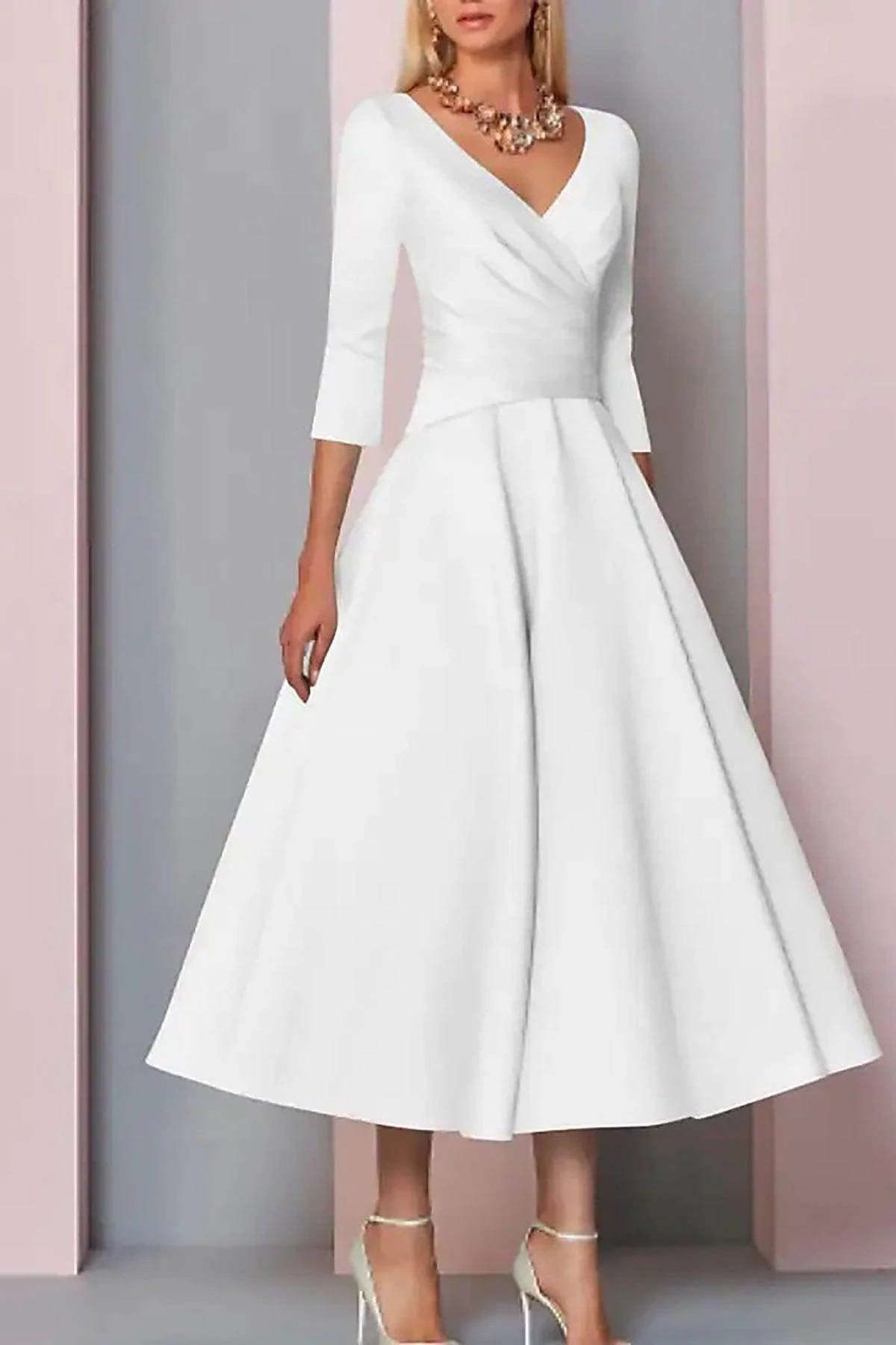 A-Line Tea Length Satin Mother Dress CM0081