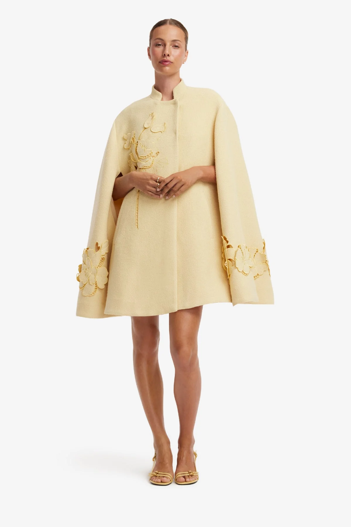 Sloane Appliqué Tweed Cape Jacket - Dusty Yellow