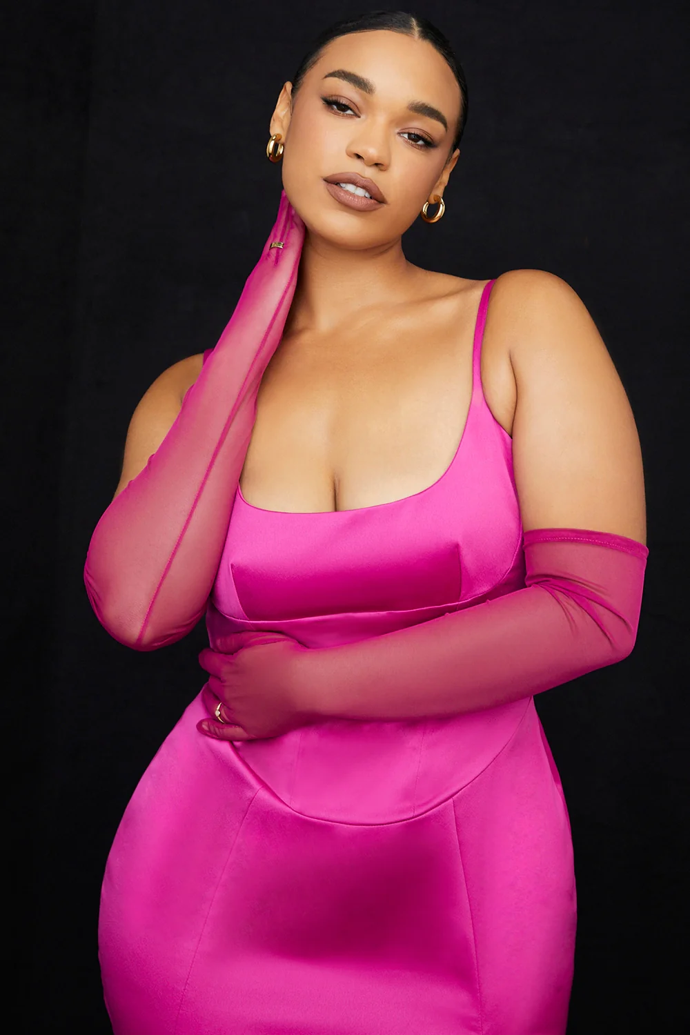 Pink Mesh Opera-Length Gloves