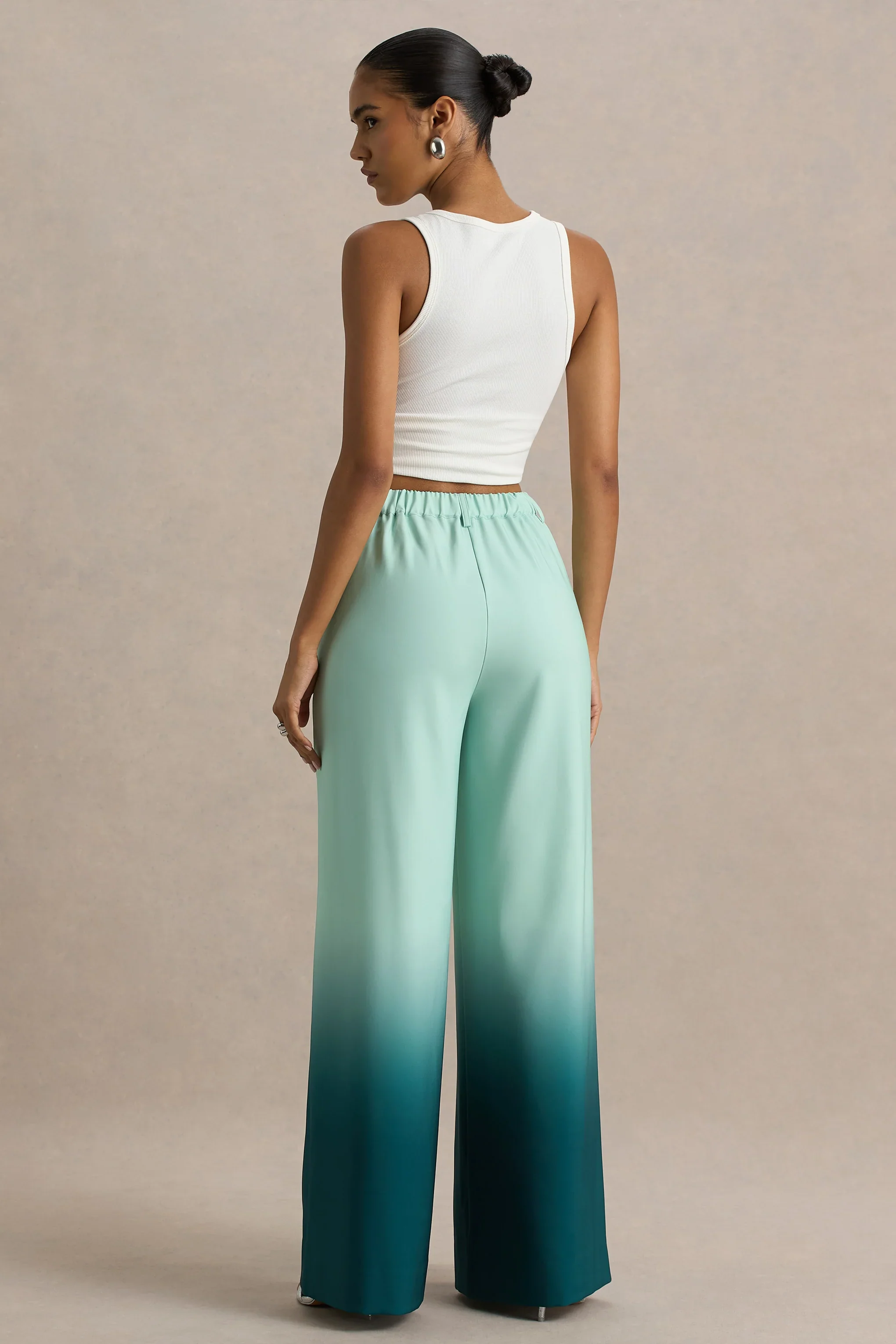 Safia | Emerald Ombre Satin Wide-Leg