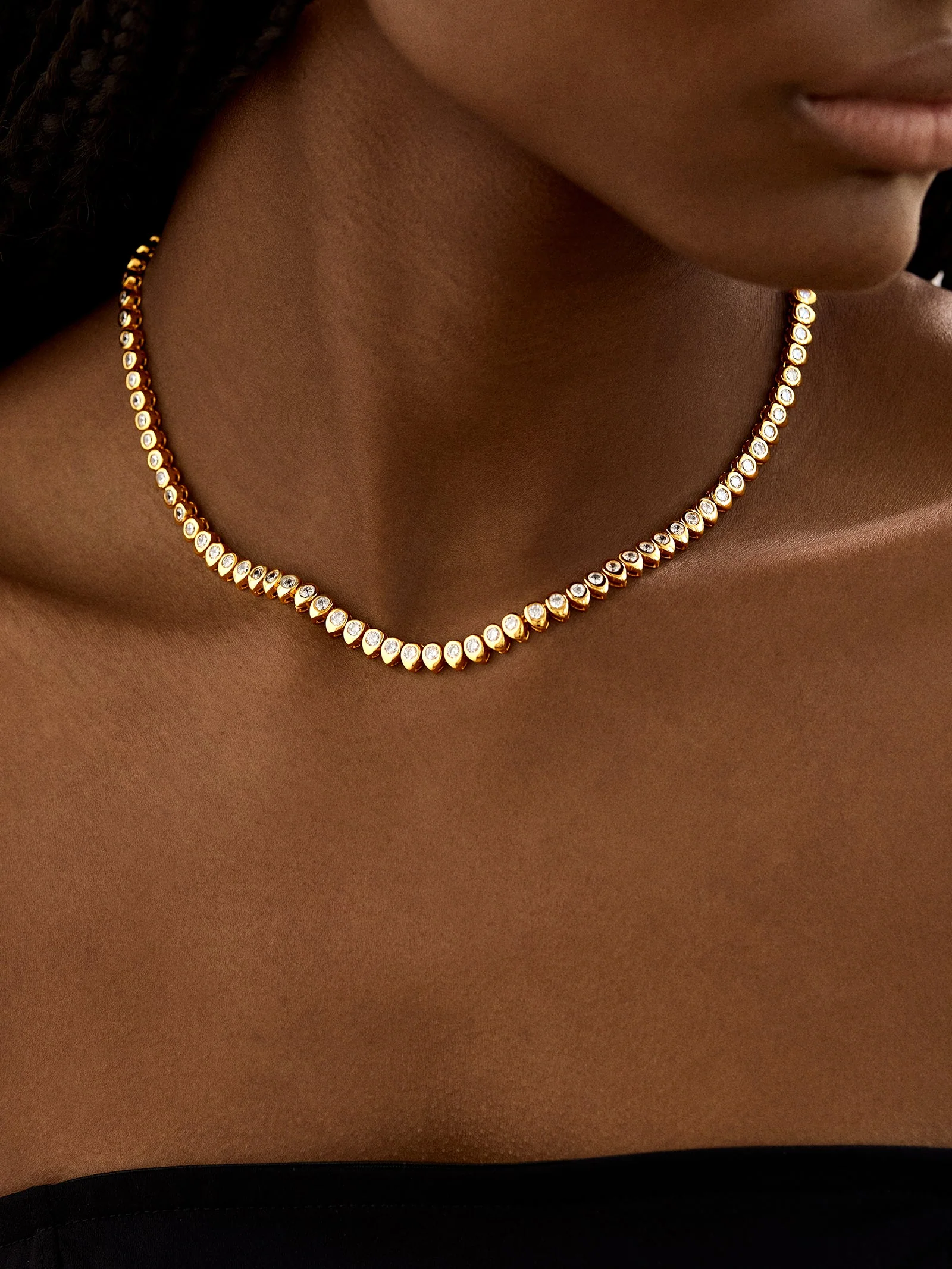 18K Gold Geraldine Tennis Necklace - Gold/Pavé