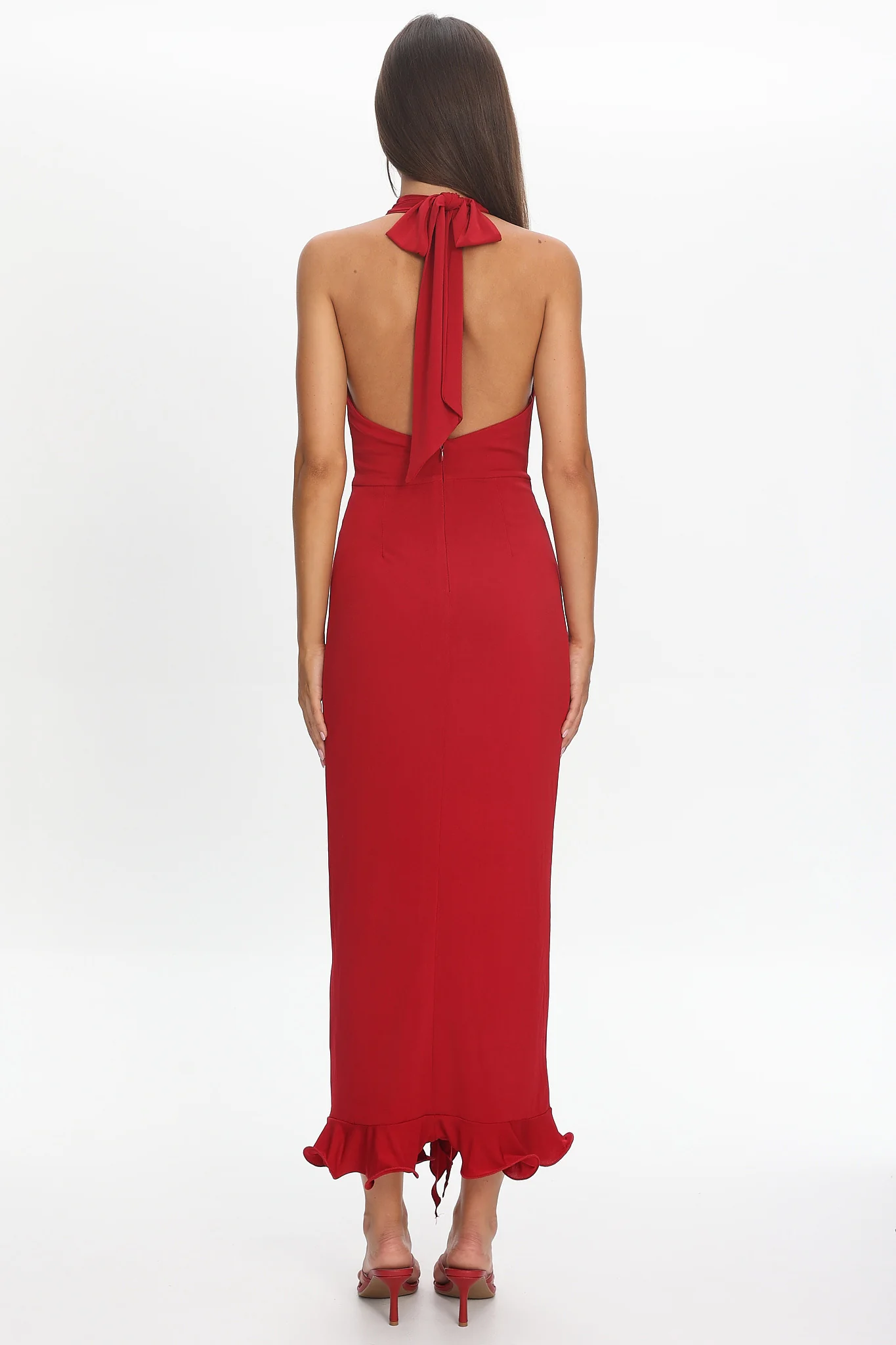 Ray Of Light Ruched Halterneck Maxi Dress Wine - luluinthesky