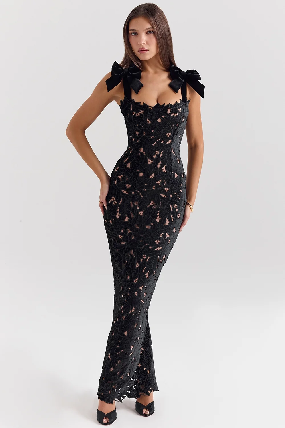 Black Velvet Lace Maxi Dress