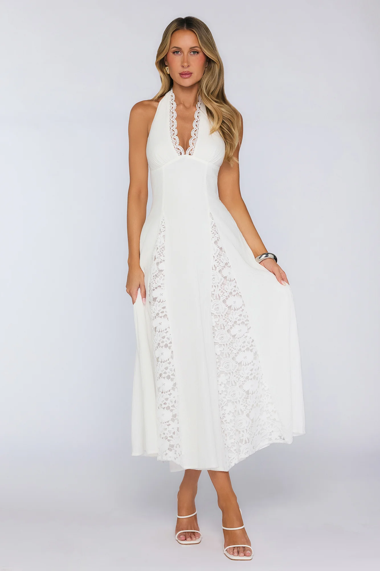 Be The Difference Embroidered Halter Maxi Dress White - luluinthesky
