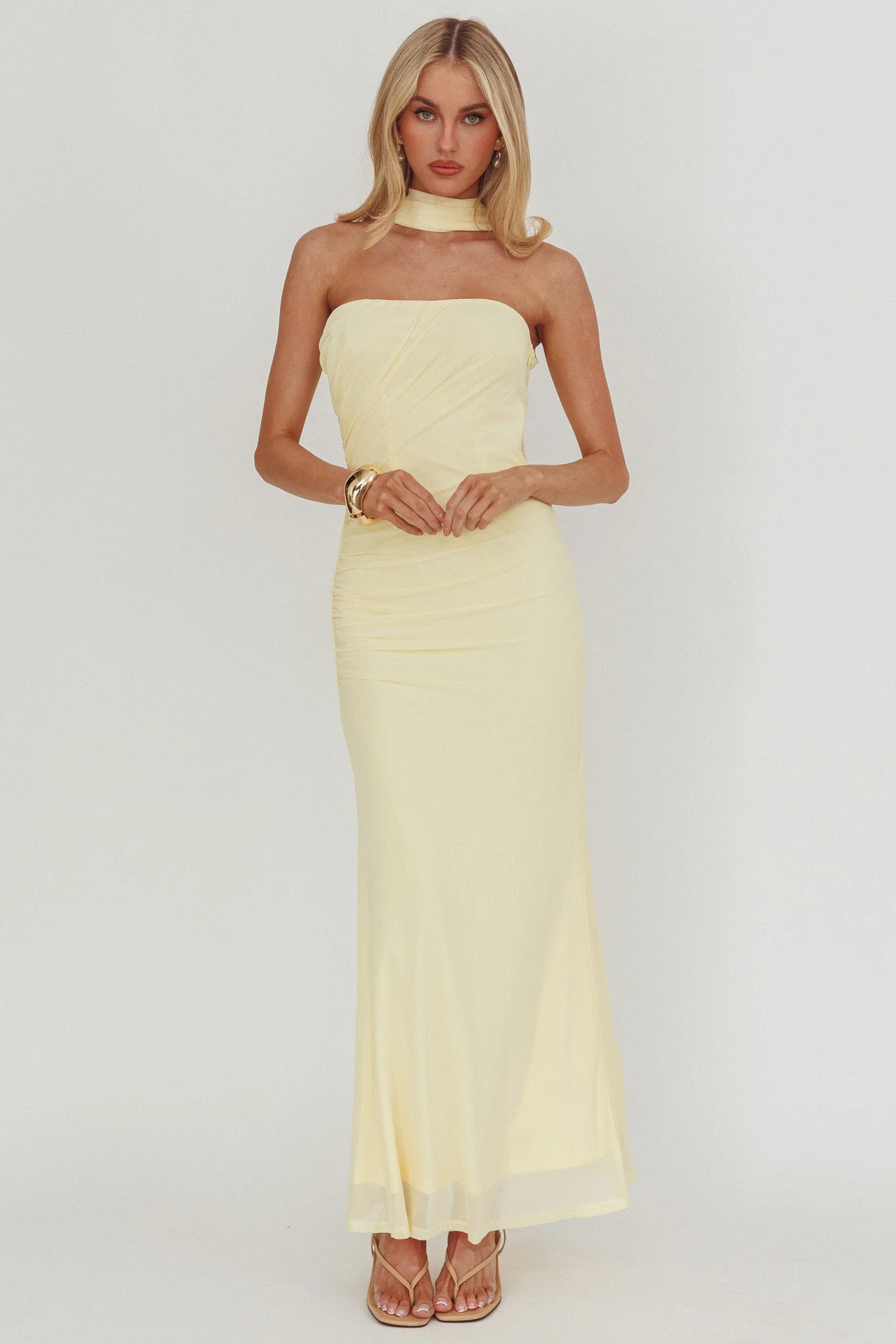 Truth Be Told Reverse Halter Maxi Dress Butter - luluinthesky