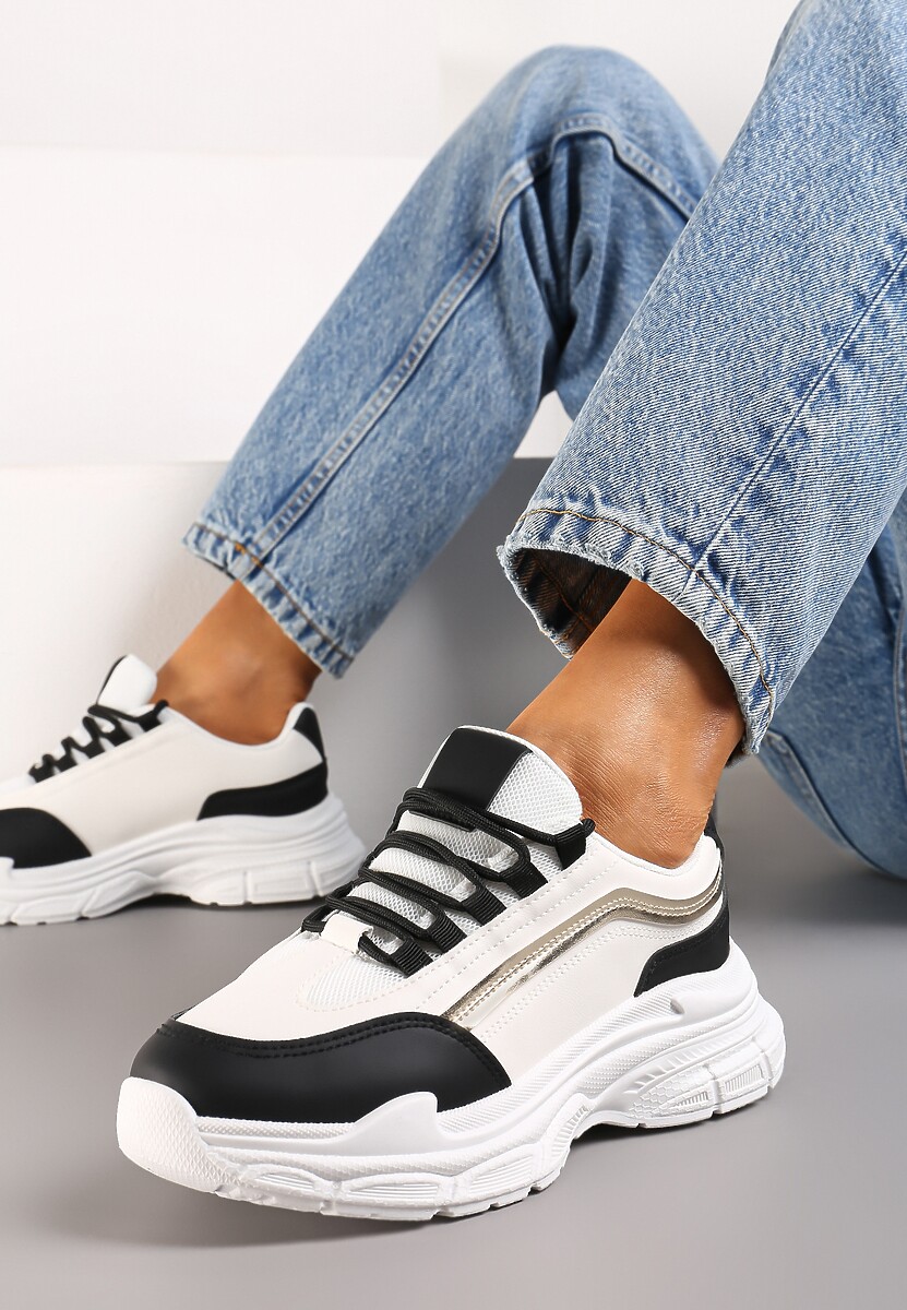 Beżowe Casualowe Sneakersy z Ekoskóry z Ozdobnymi Wstawkami i Sznurowaniem Melindia