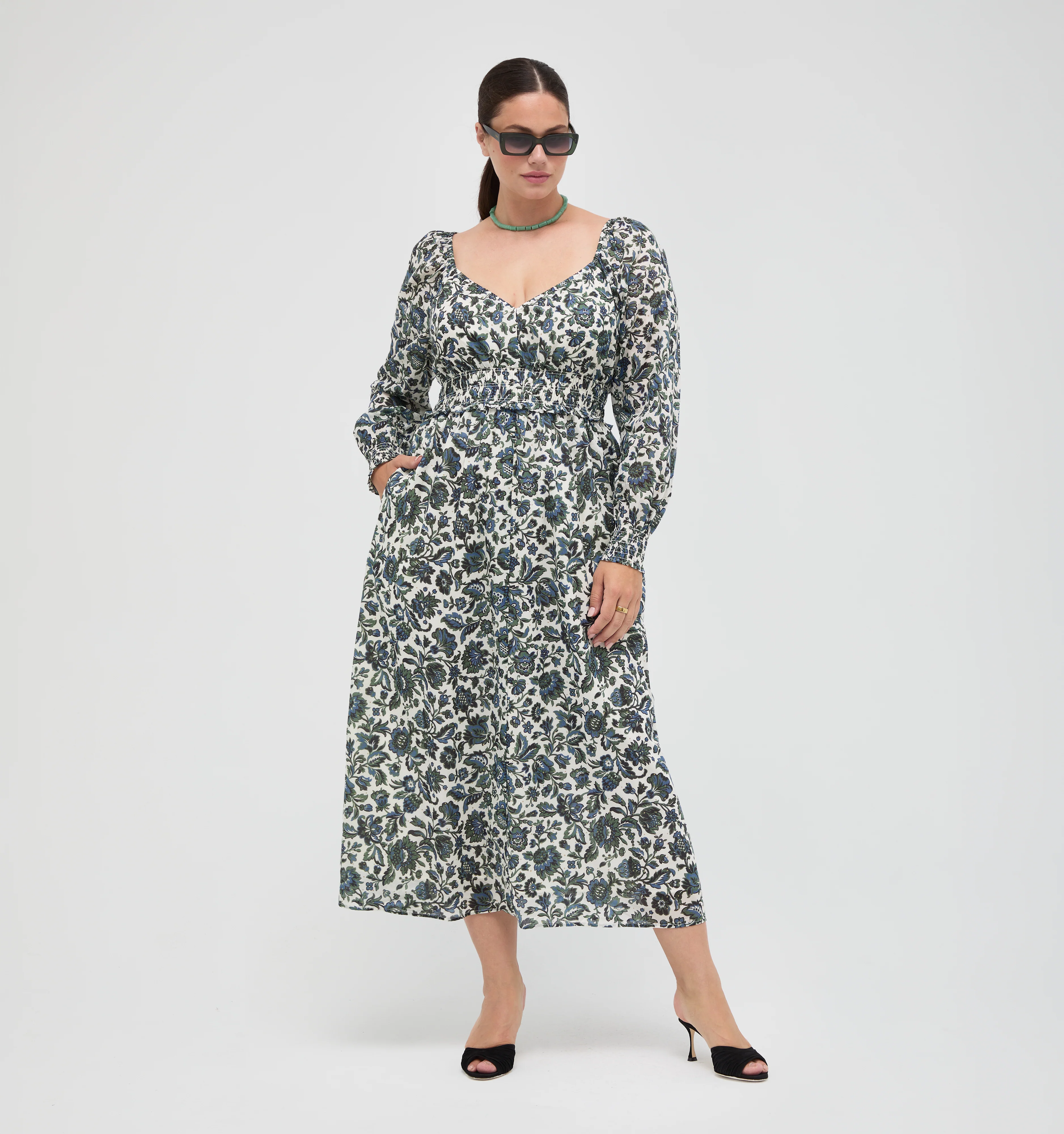 The Eugenia Nap Dress -  Jacobean Bloom Blue/Green