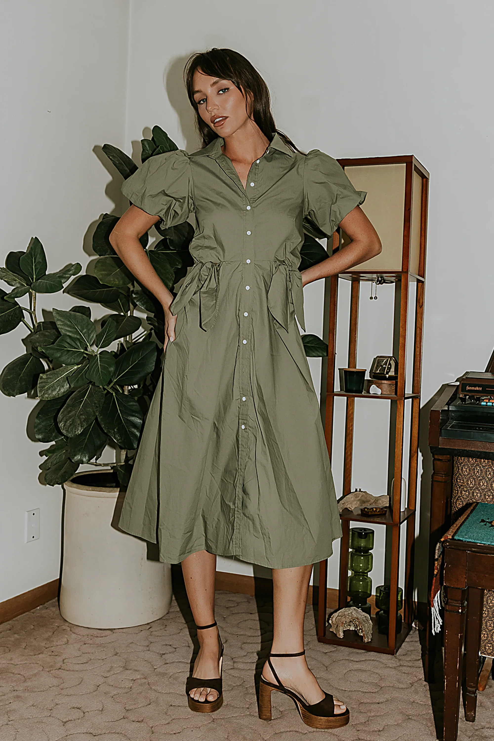 Terry Collared Midi Dress