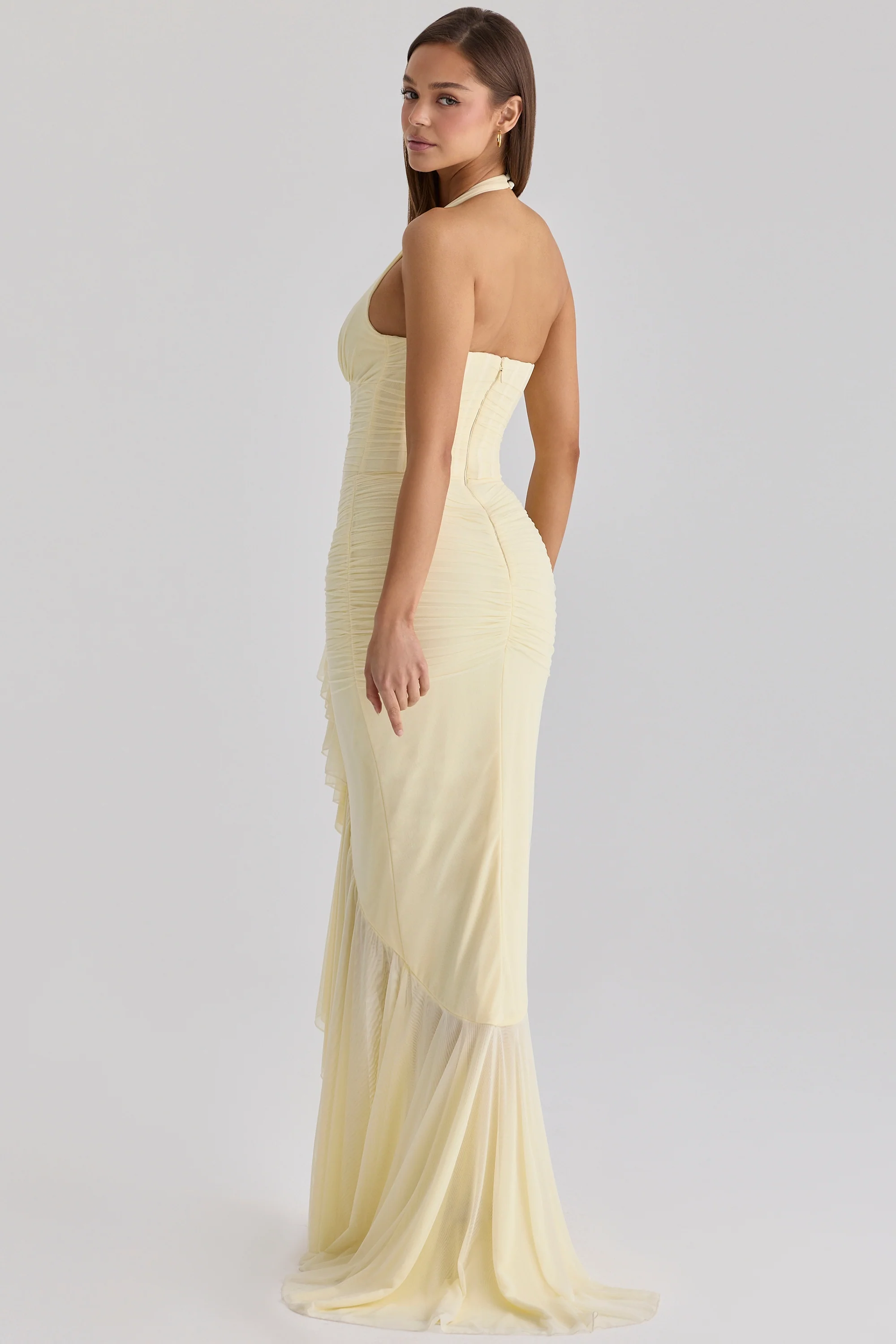 Lemon Mesh Silhouette Maxi Dress