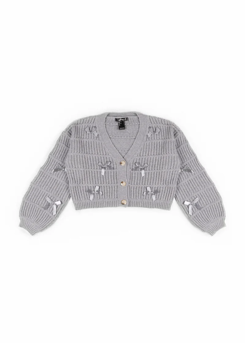 Ribbon Bow Cropped Cardigan Sweater