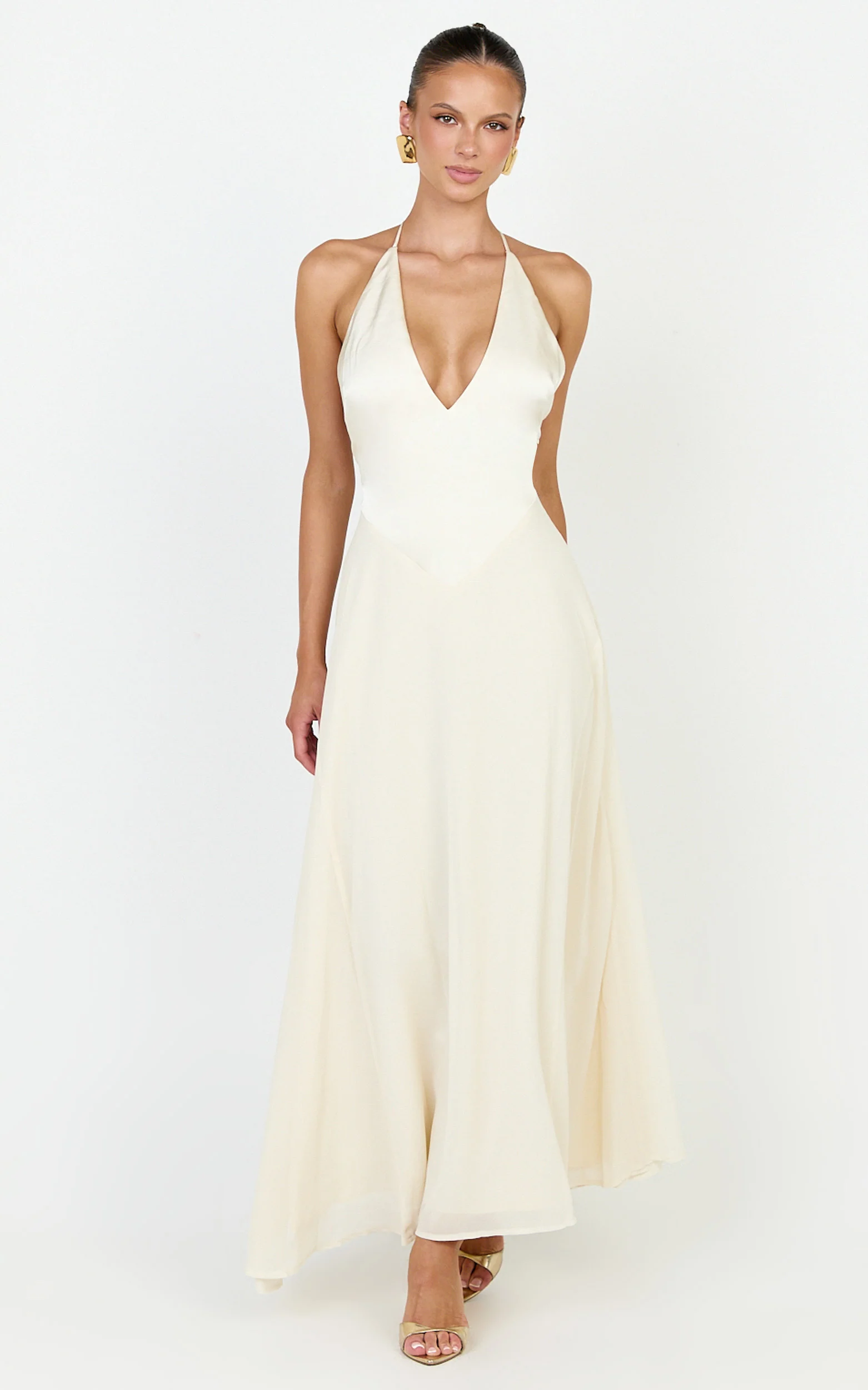 Skye Midi Dress - Deep V Neck Shift Dress in Butter