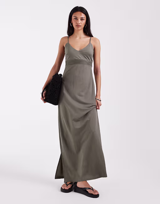 ONLY bust detail maxi cami dress in khaki