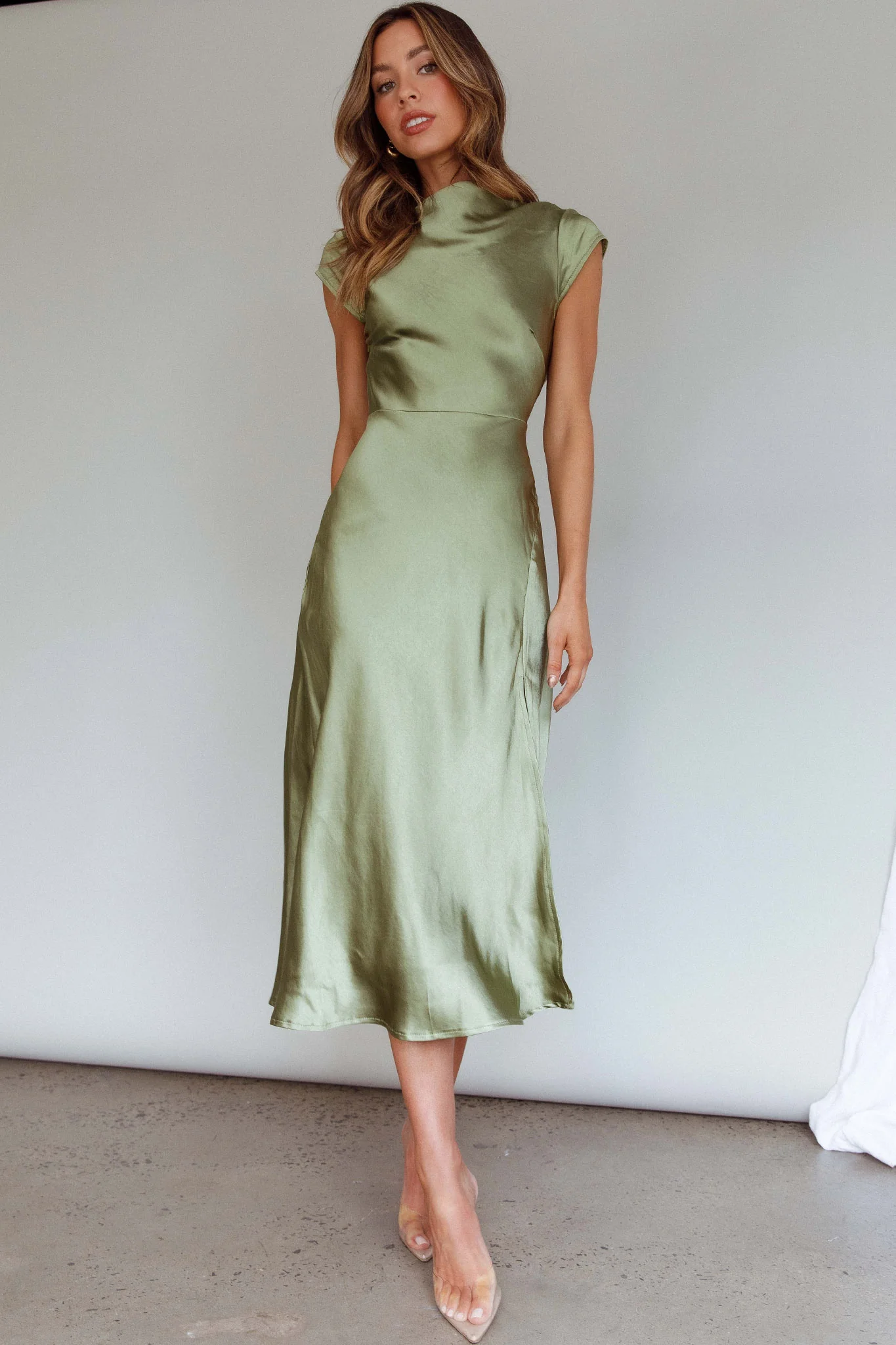 Lucinda Twist Back Midi Dress Olive