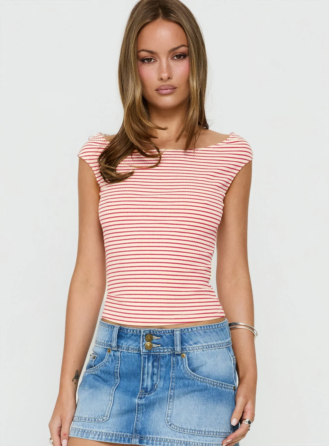 Cheirosa Off Shoulder Top Red Stripe