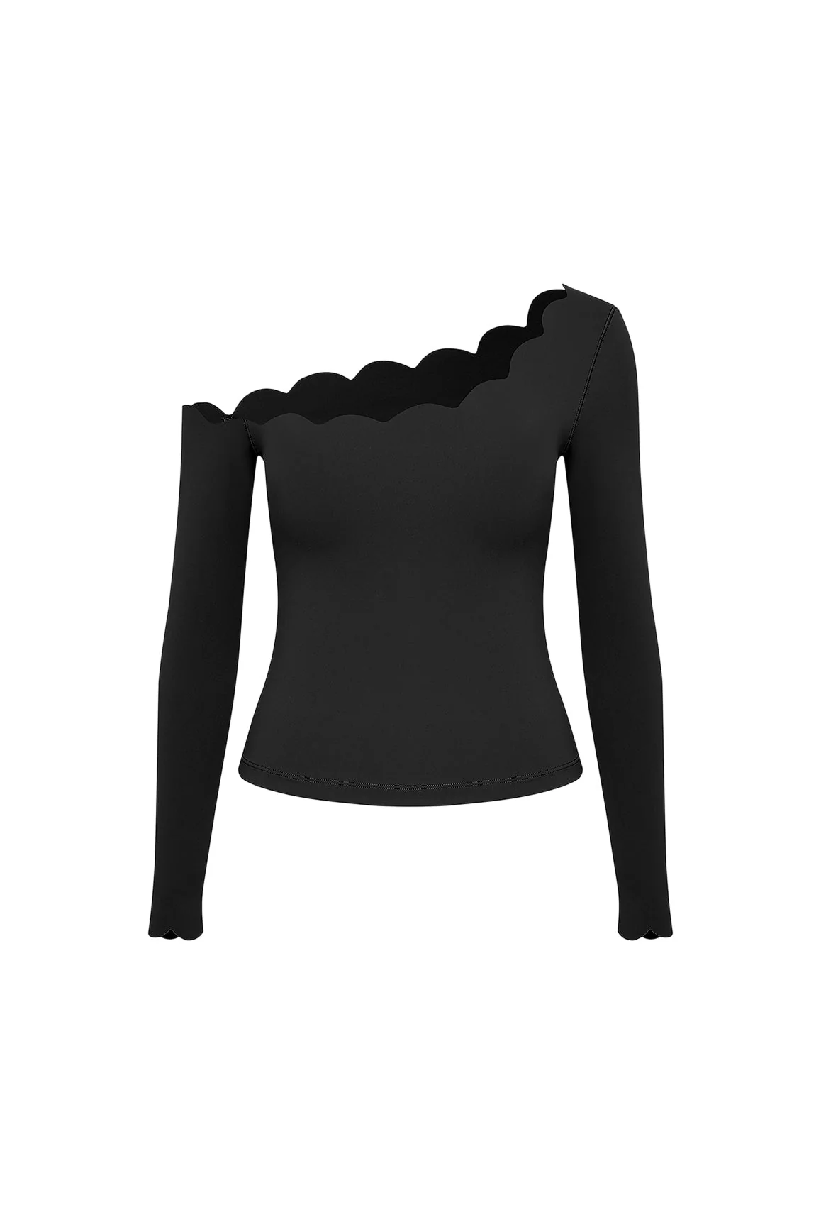 One-shoulder Scallop Long Sleeve Top