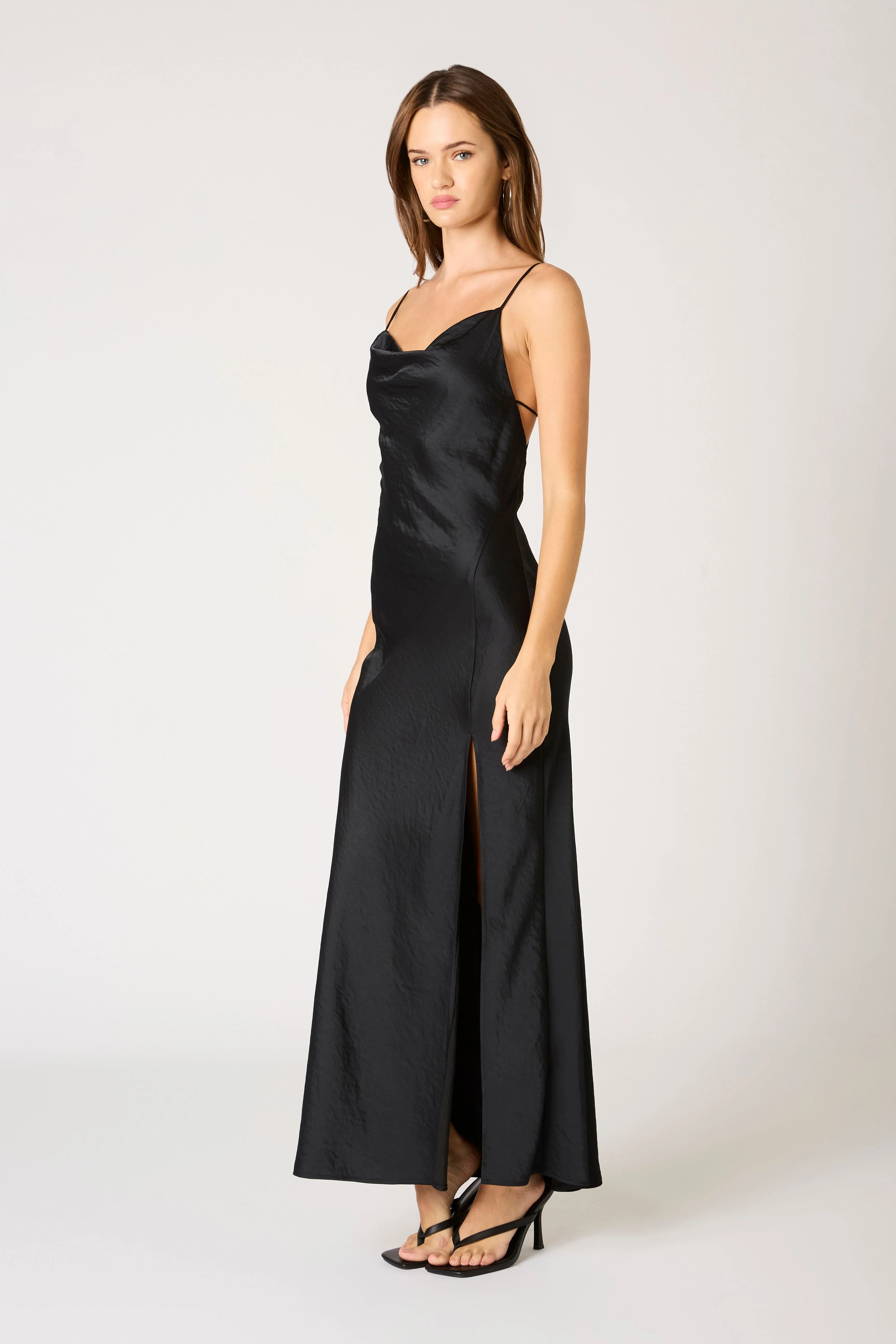 Cowl Neck High Slit Gown