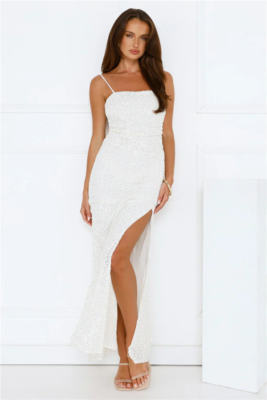 Love Wild Sequin Maxi Dress White