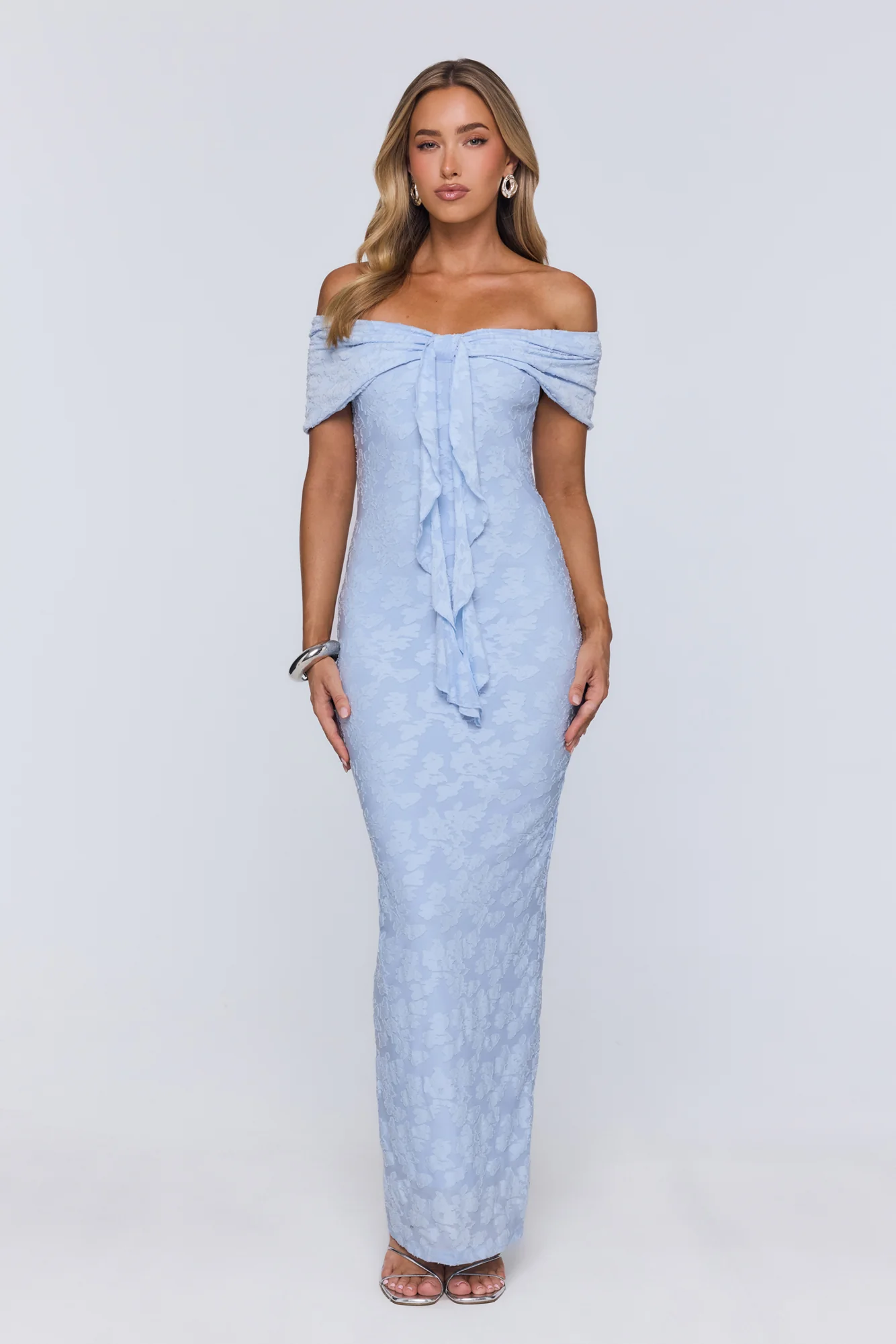 Sunshine Pop Off Shoulder Maxi Dress Blue