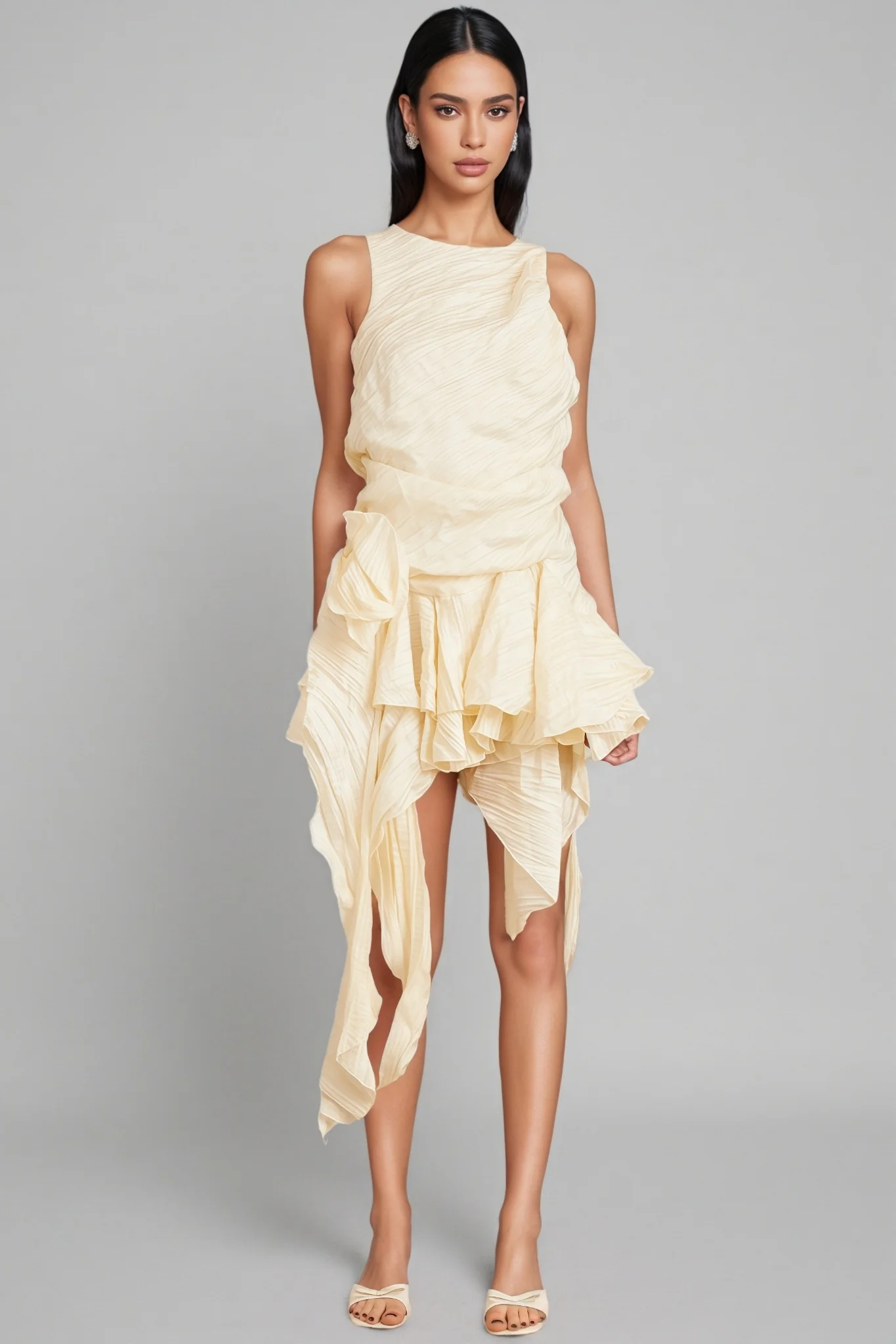 Aella 3D Floral Irregular Ruffle Mini Dress