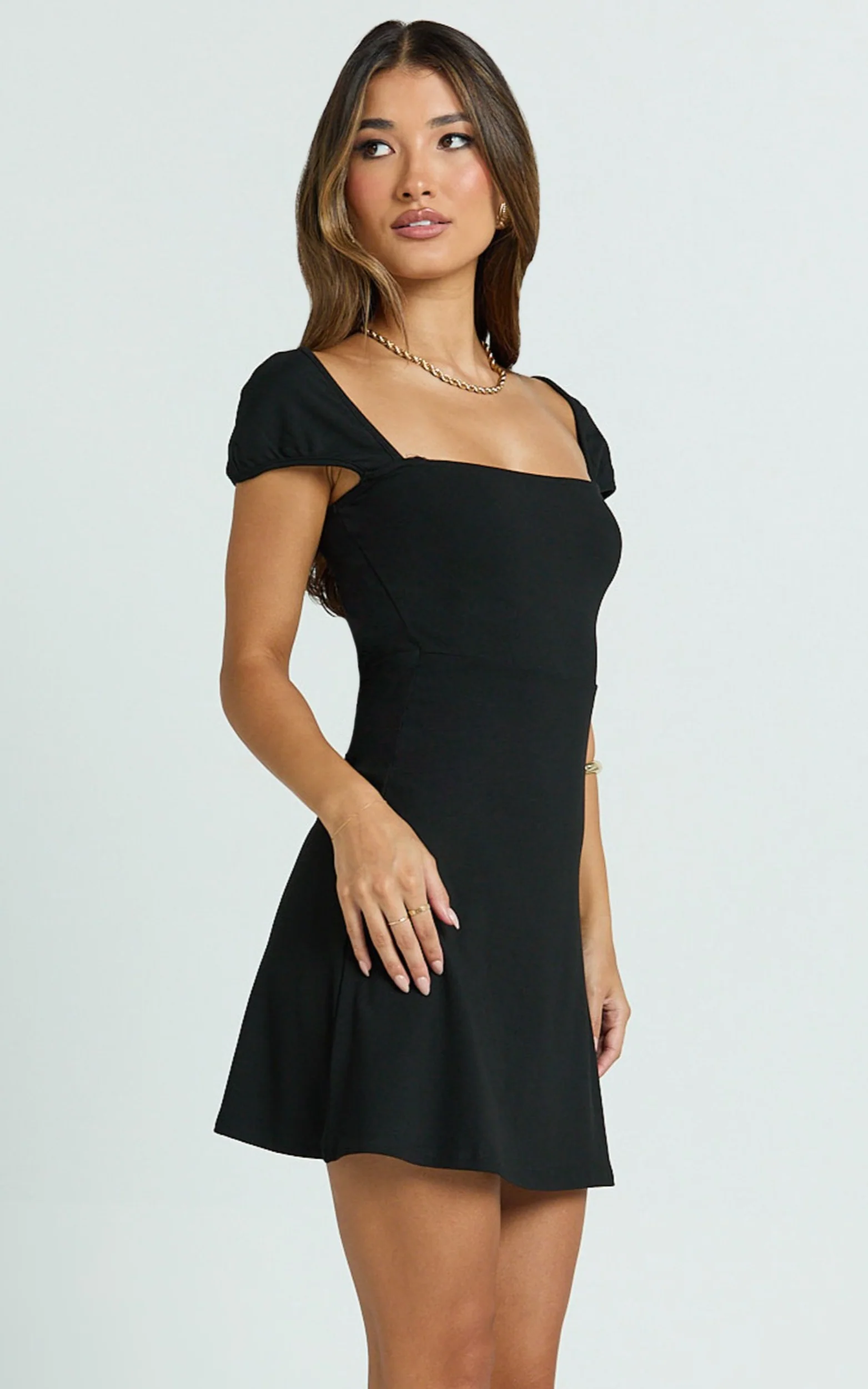 Billie Mini Dress - Cap Sleeve A Line Dress in Black