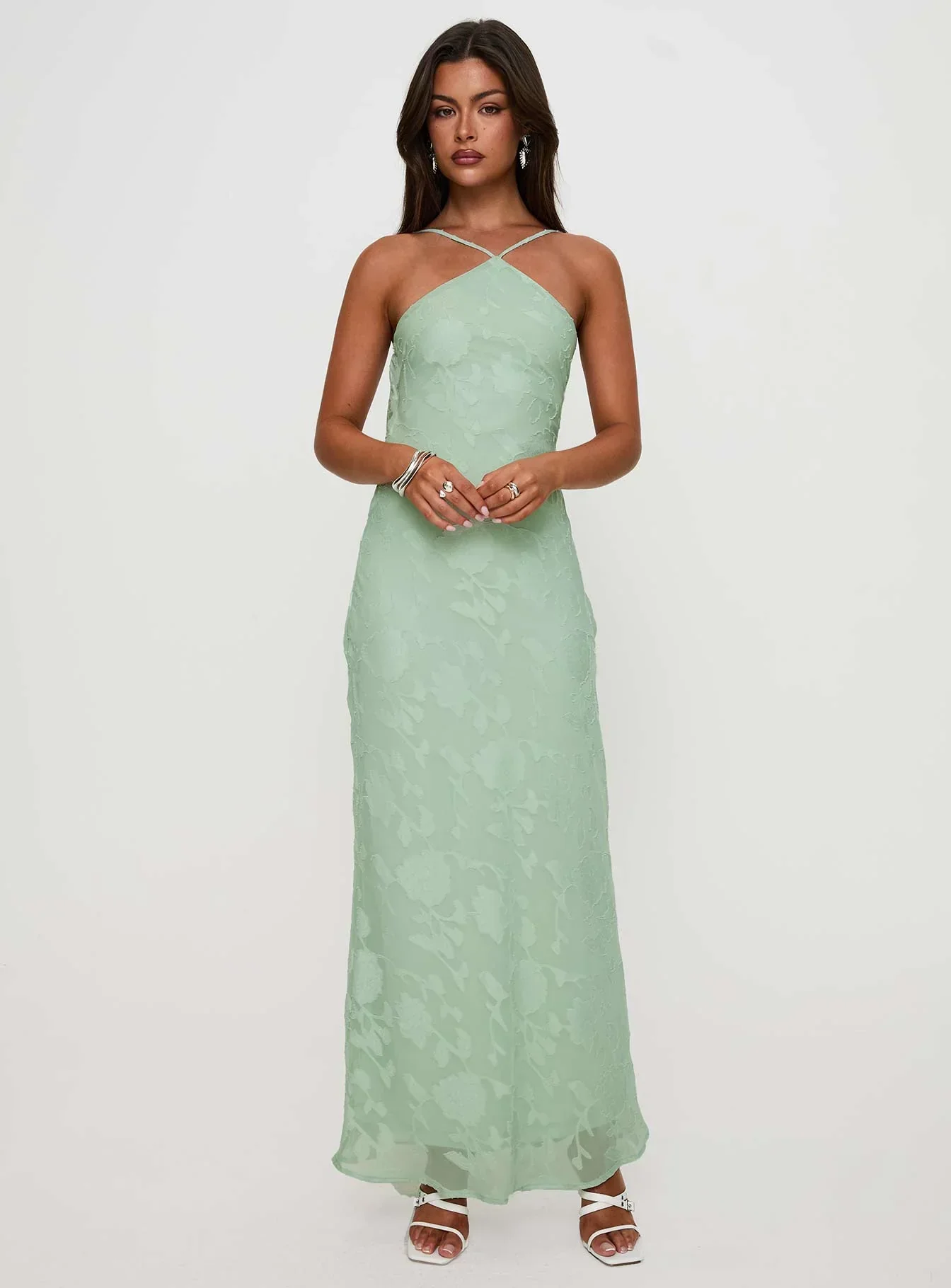 Zoelle Halter Maxi Dress Sage - luluinthesky