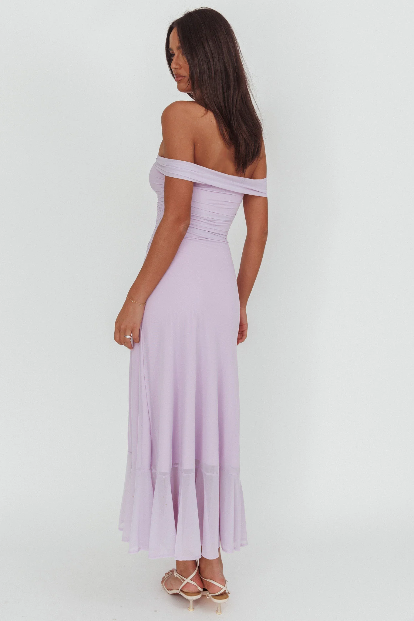 Moonlit Magic Off-Shoulder Split Maxi Dress Lilac
