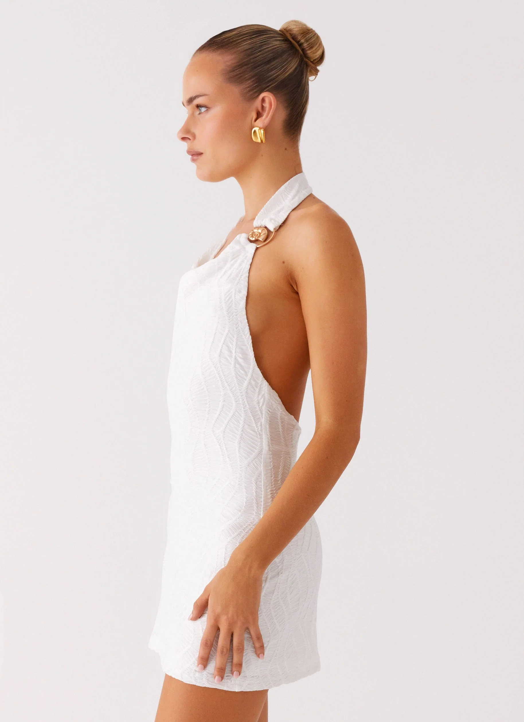 Love Line Halter Mini Dress - White - luluinthesky