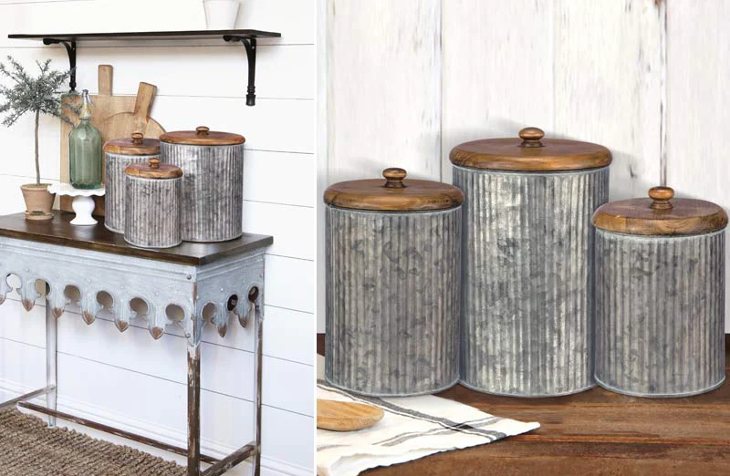 Corrugated Tin Canisters  Set of 3